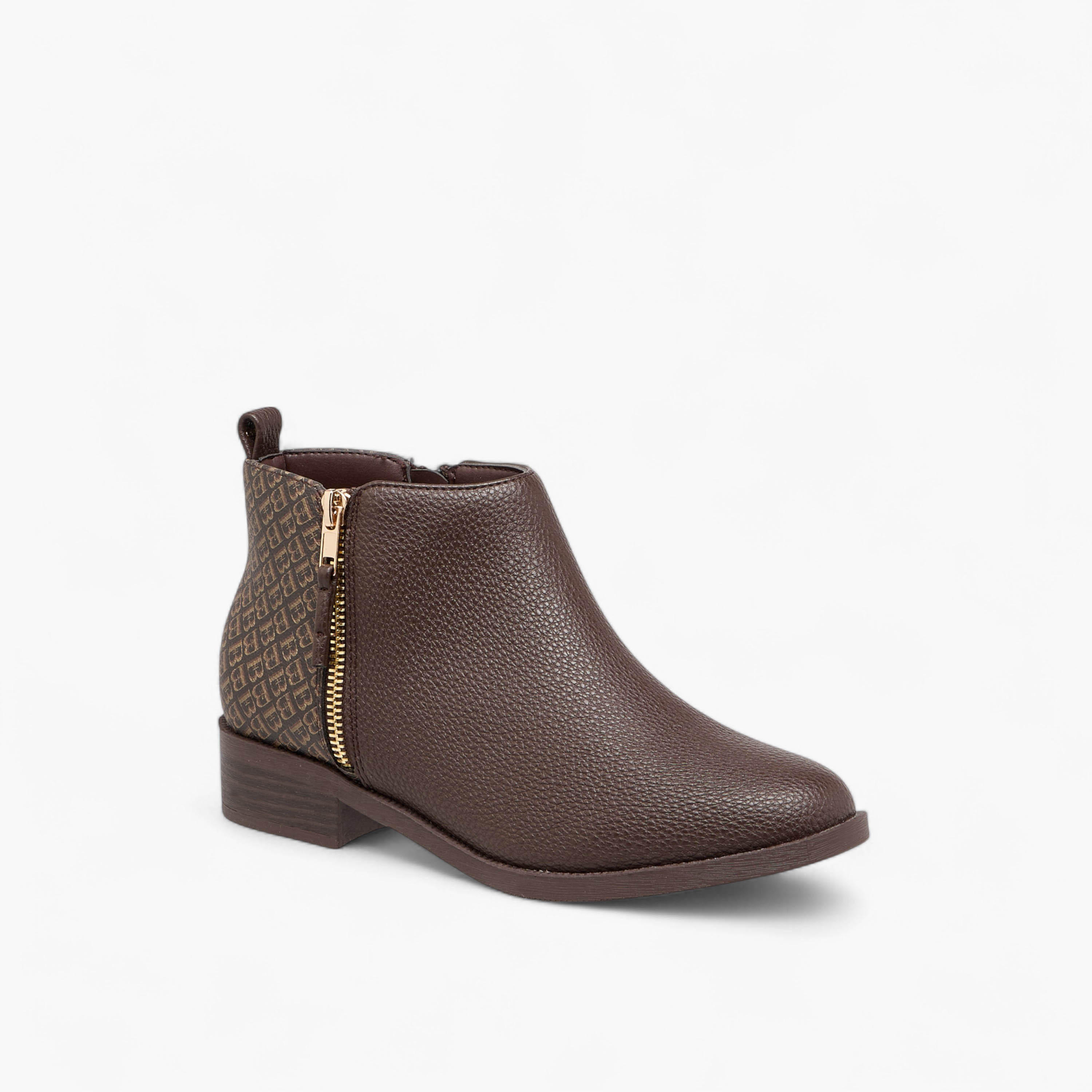 Flora Bella Monogram Print  Ankle Boots with Block Heels and Zip Closure-women-shoes-boots-image-2