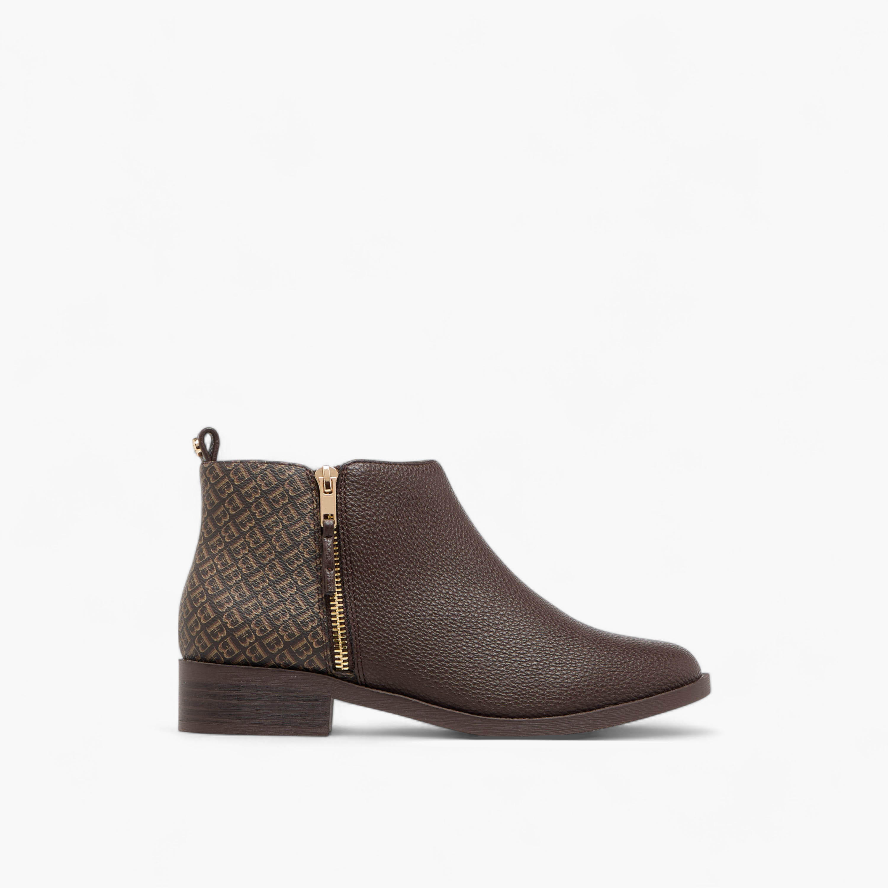 Flora Bella Monogram Print  Ankle Boots with Block Heels and Zip Closure-women-shoes-boots-image-3