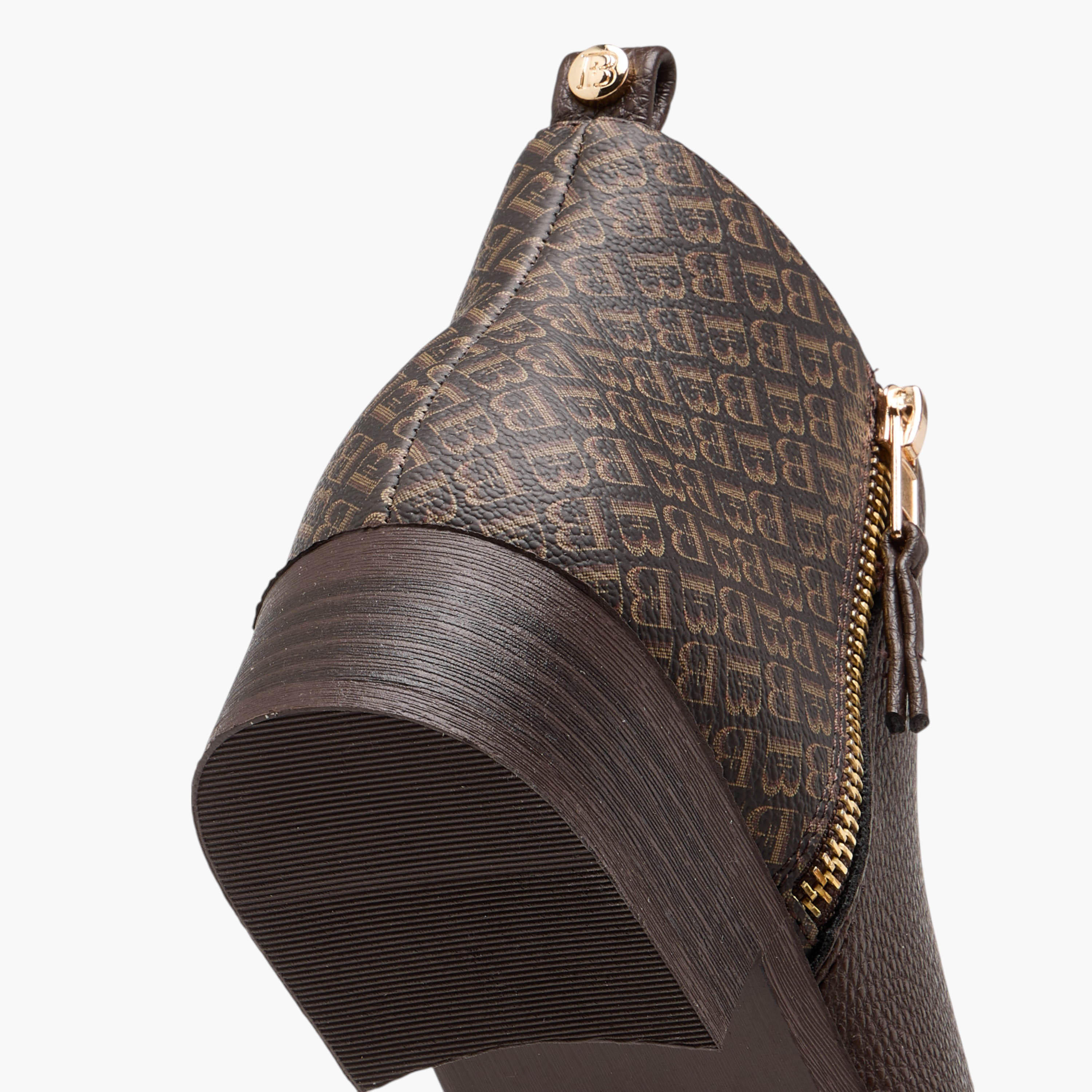 Flora Bella Monogram Print  Ankle Boots with Block Heels and Zip Closure-women-shoes-boots-image-5