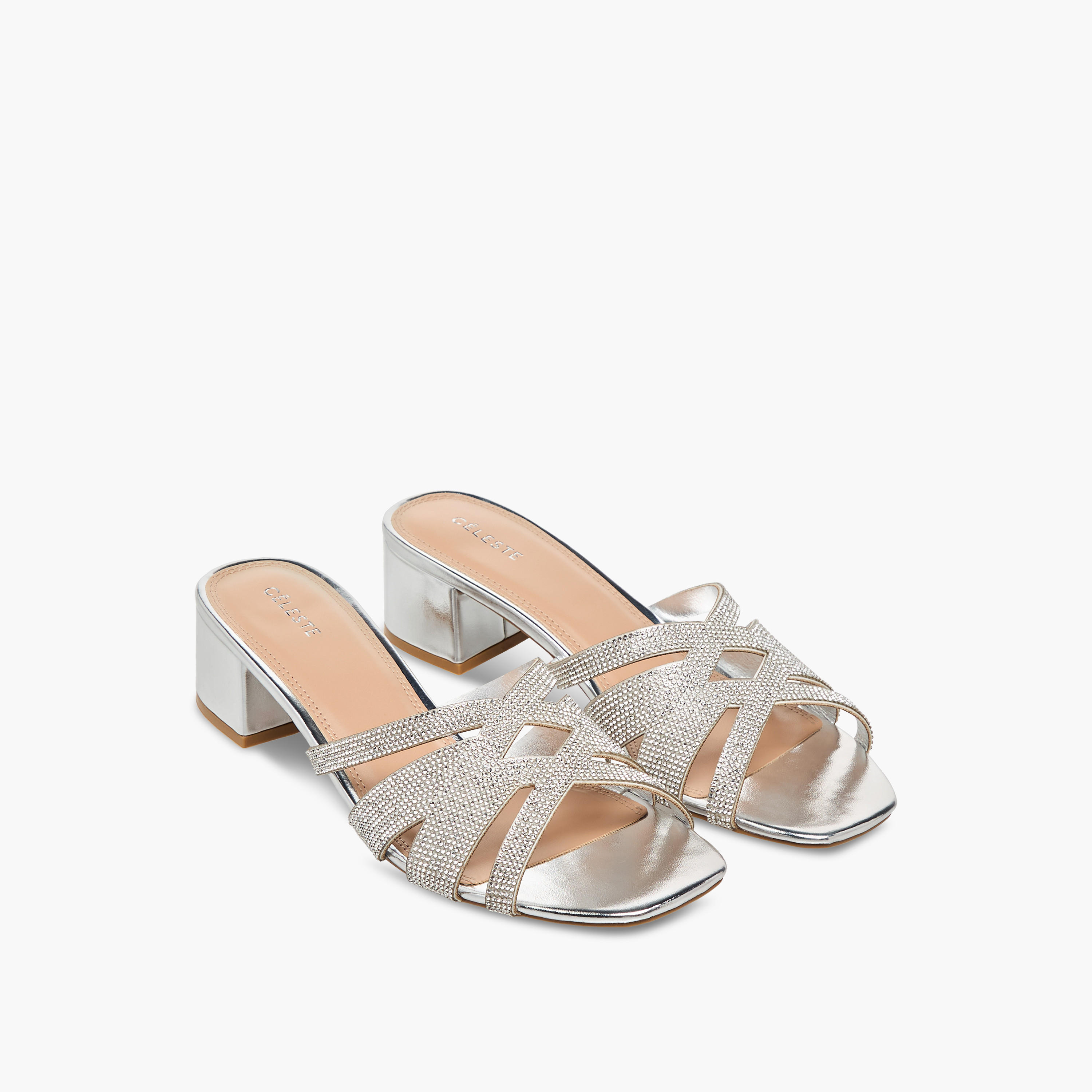 Celeste Women's Embellished Cross Strap Slip-On Sandals with Block Heels-women-shoes-sandals-heeled-image-1