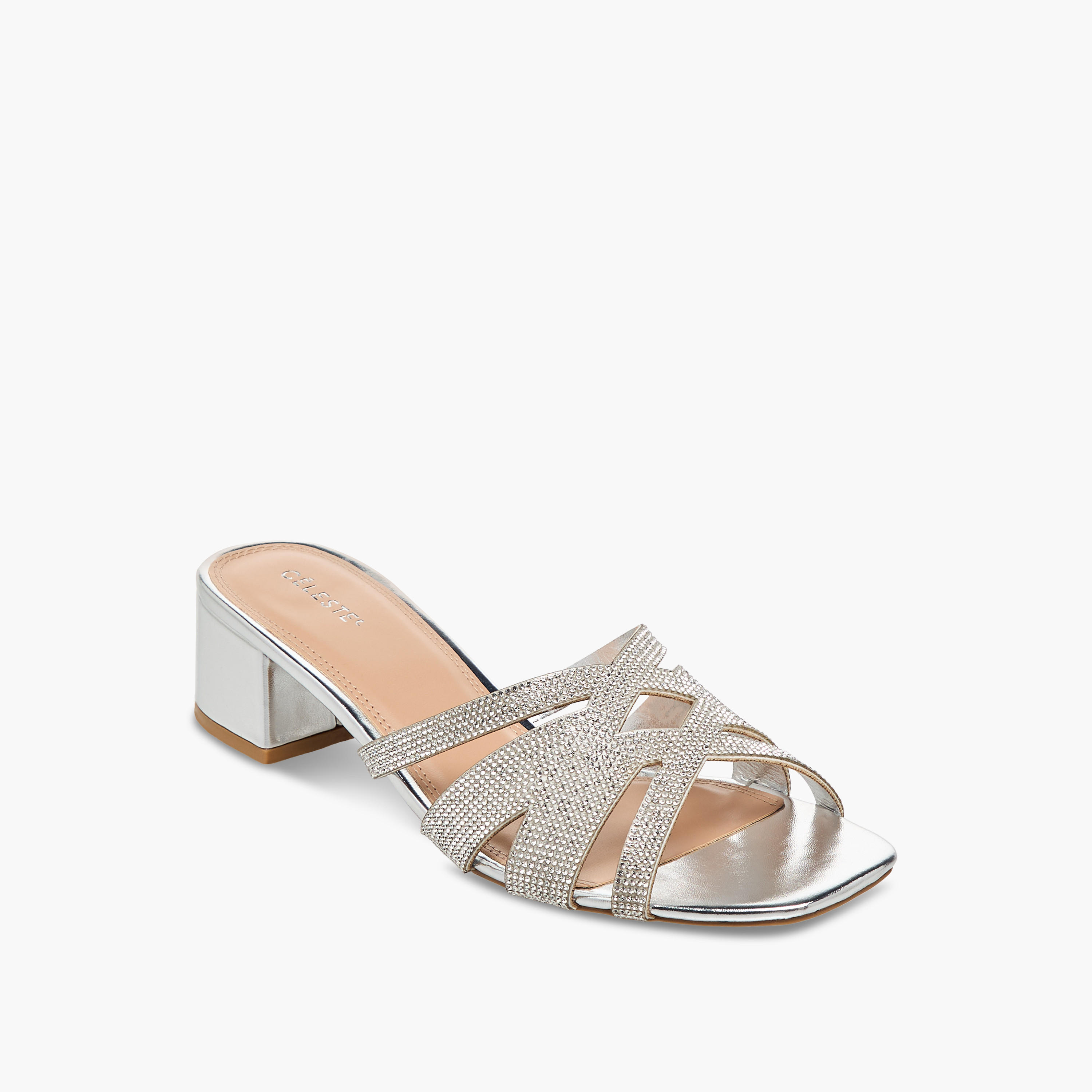 Celeste Women's Embellished Cross Strap Slip-On Sandals with Block Heels-women-shoes-sandals-heeled-image-2