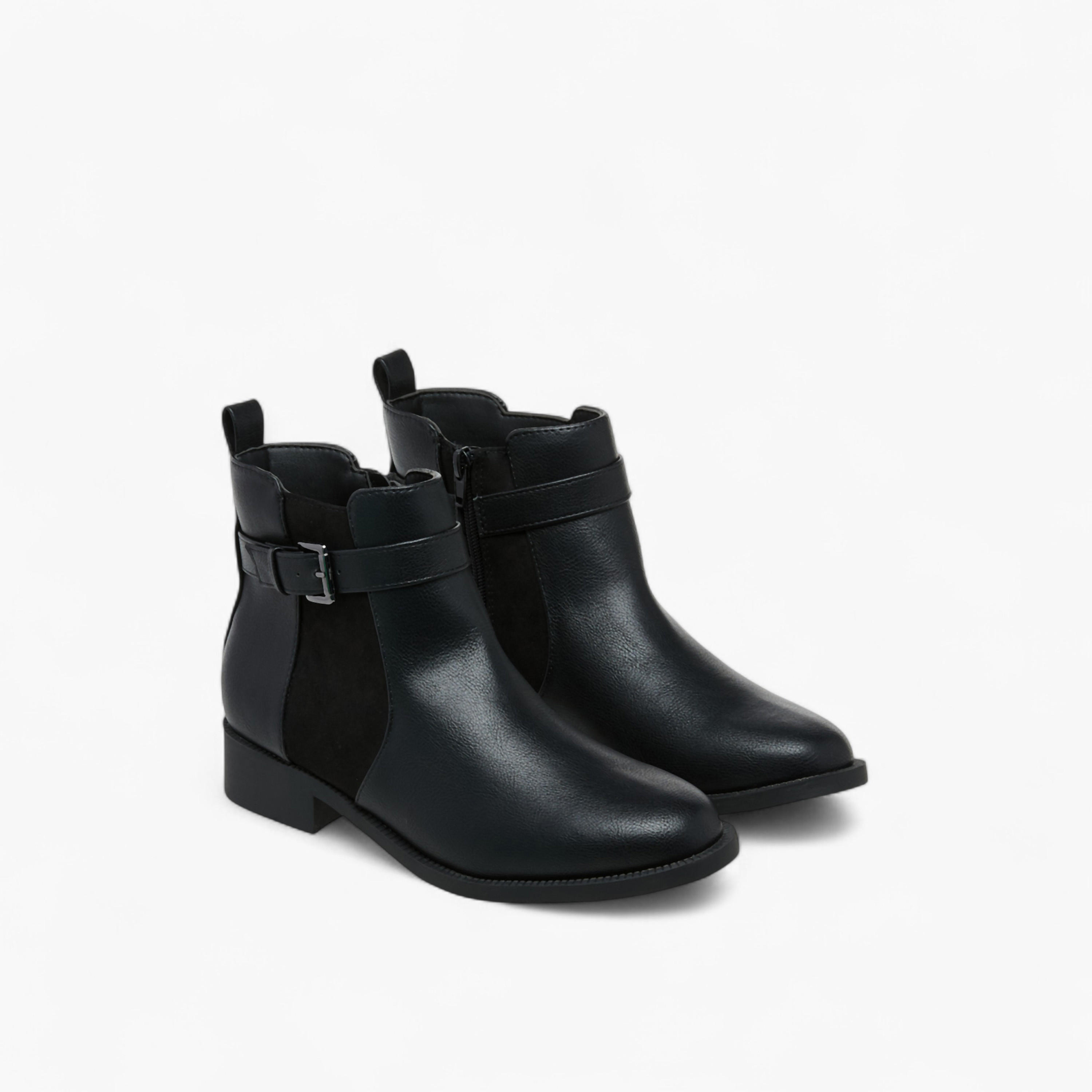 Flora Bella Panelled Ankle Boots with Zip Closure-women-shoes-boots-image-1