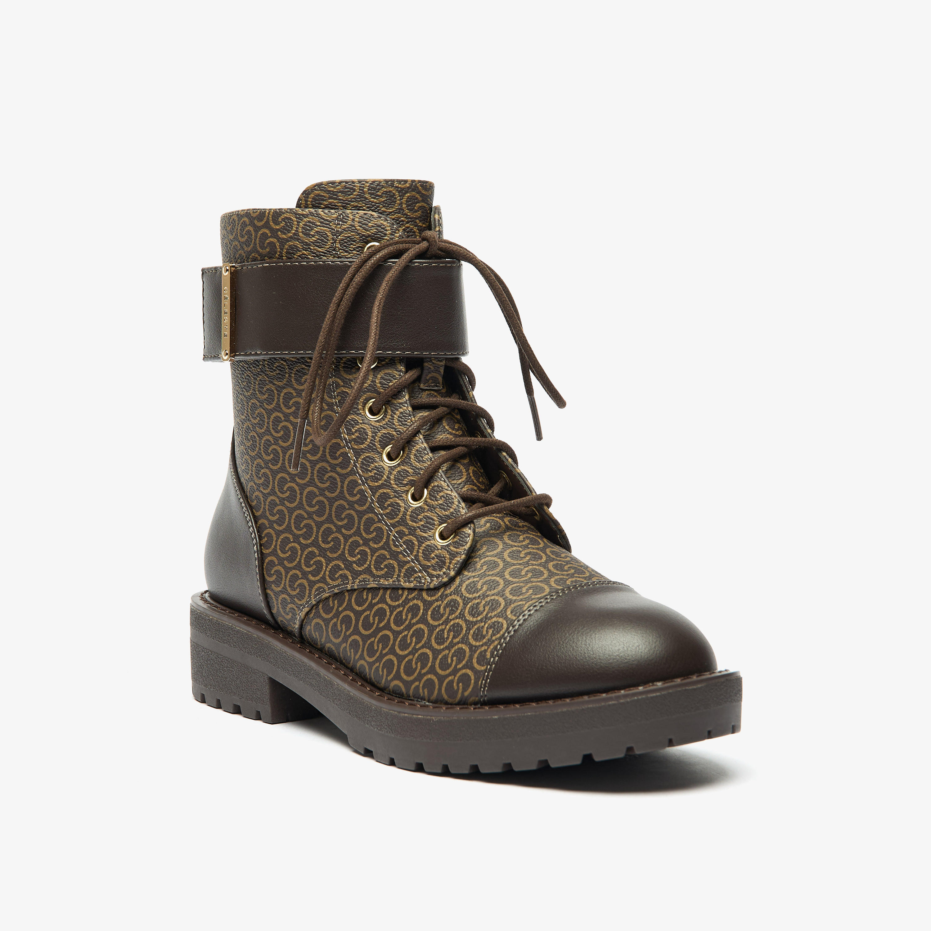 Celeste Women's Monogram Print Ankle Boots with Lace-Up Closure-women-shoes-boots-image-1