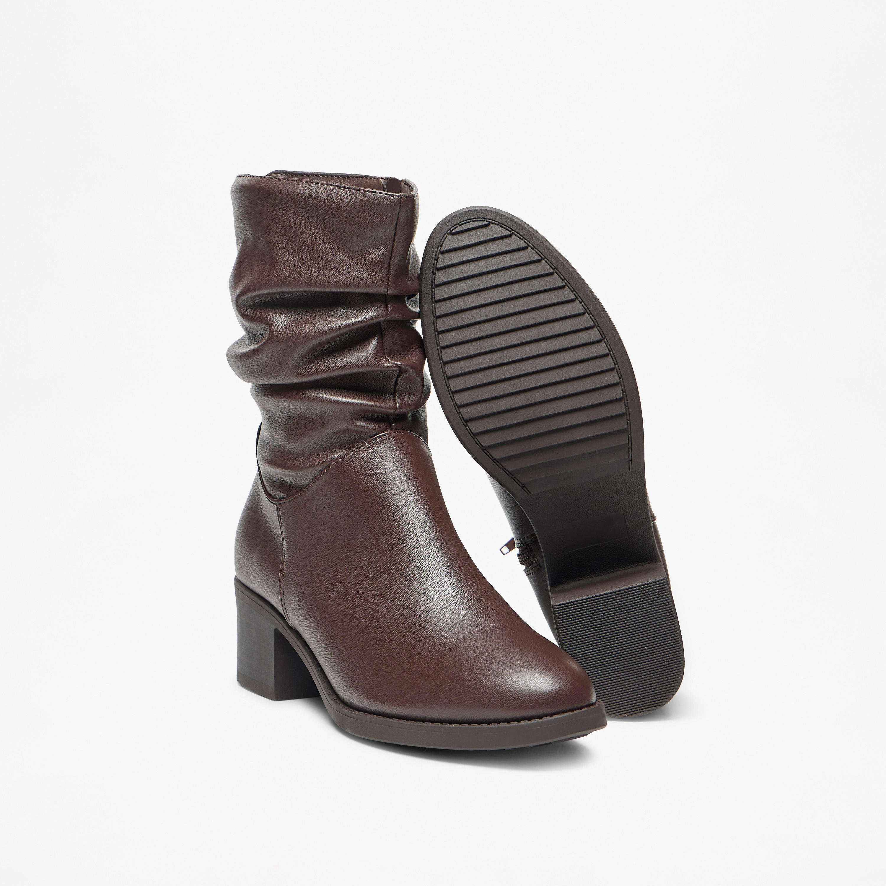 Celeste Women's Ruched High Shaft Boots with Zip Closure and Block Heels-women-shoes-boots-image-4
