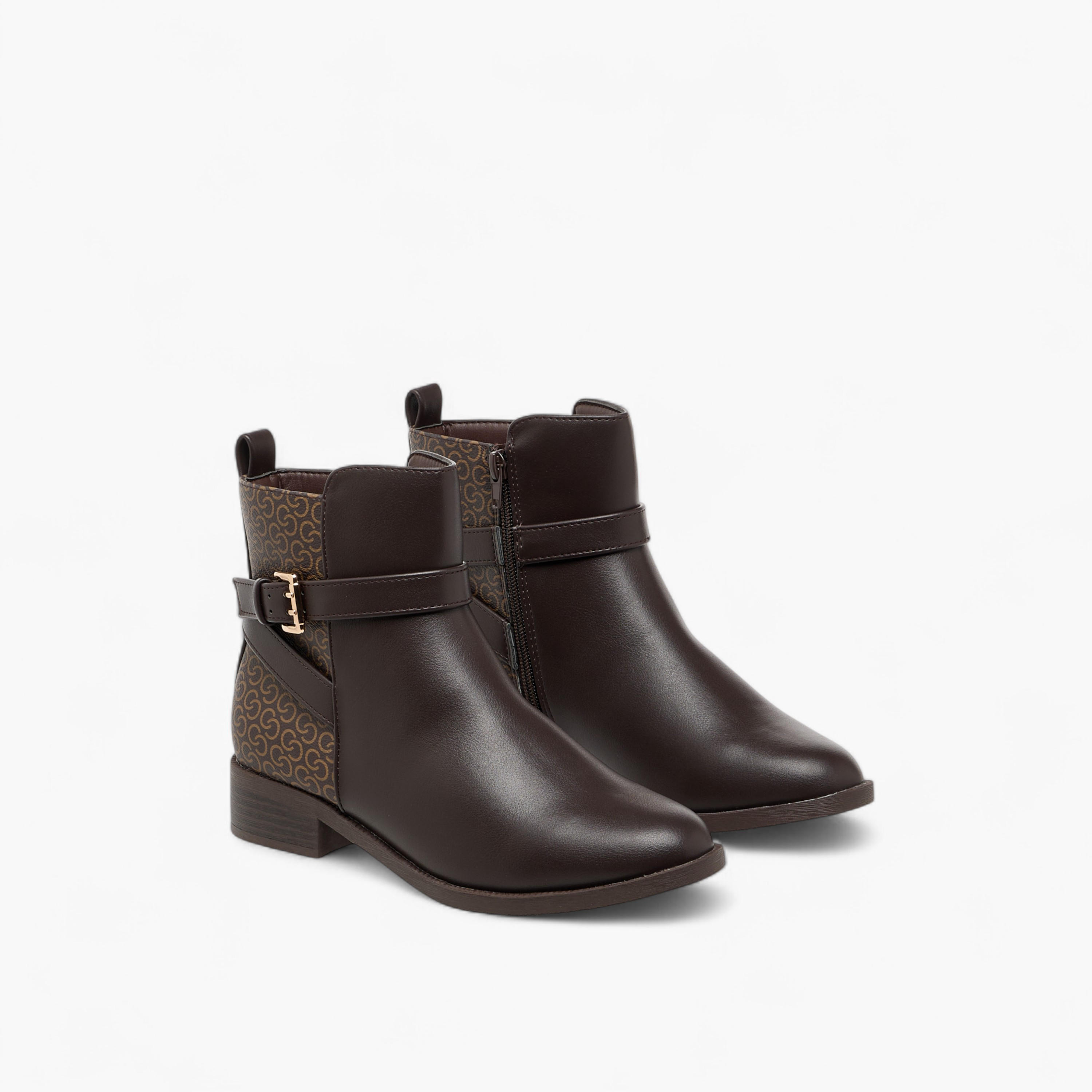 Celeste Women's Monogram Print Ankle Boots with Block Heels and Zip Closure-women-shoes-boots-image-1