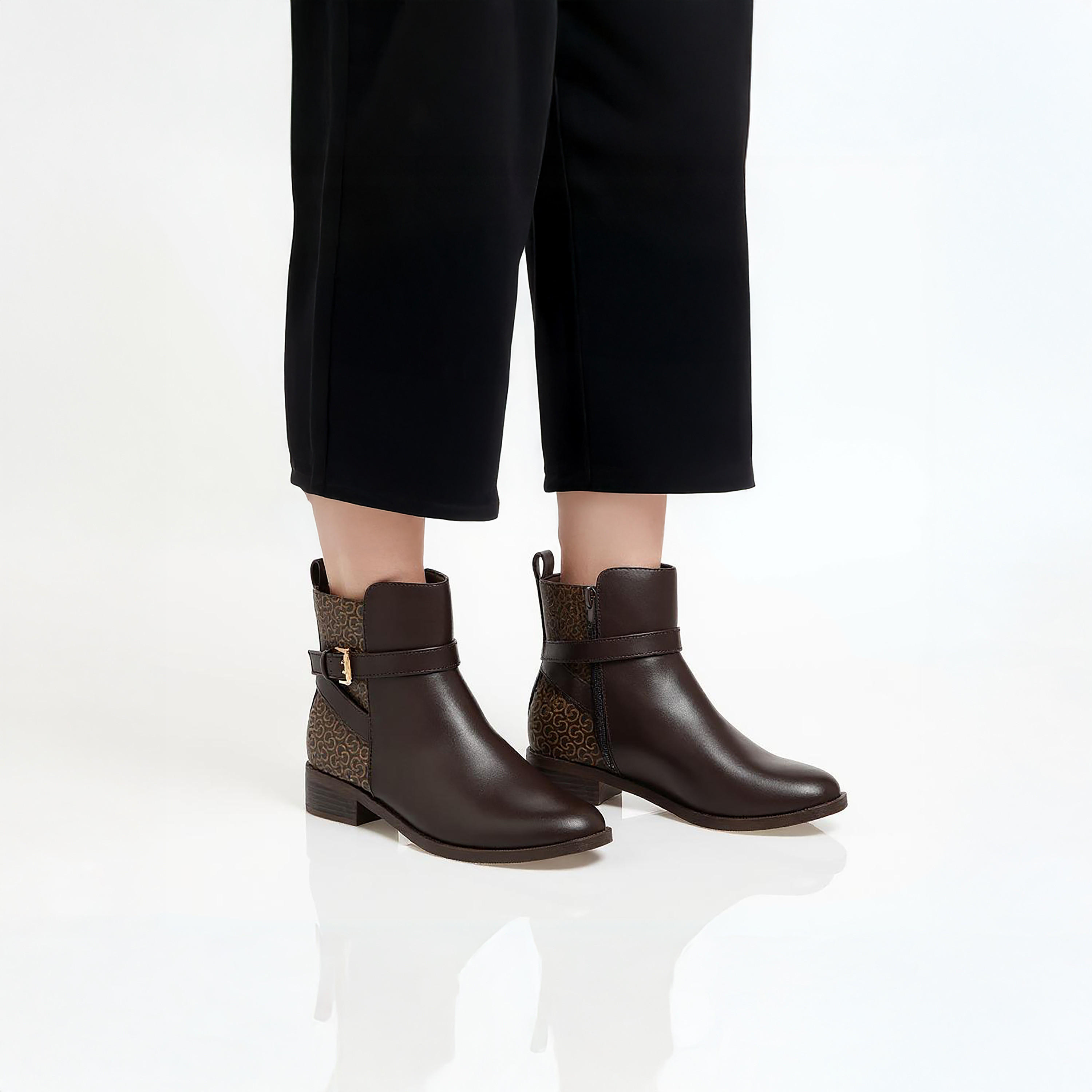 Celeste Women's Monogram Print Ankle Boots with Block Heels and Zip Closure-women-shoes-boots-image-2
