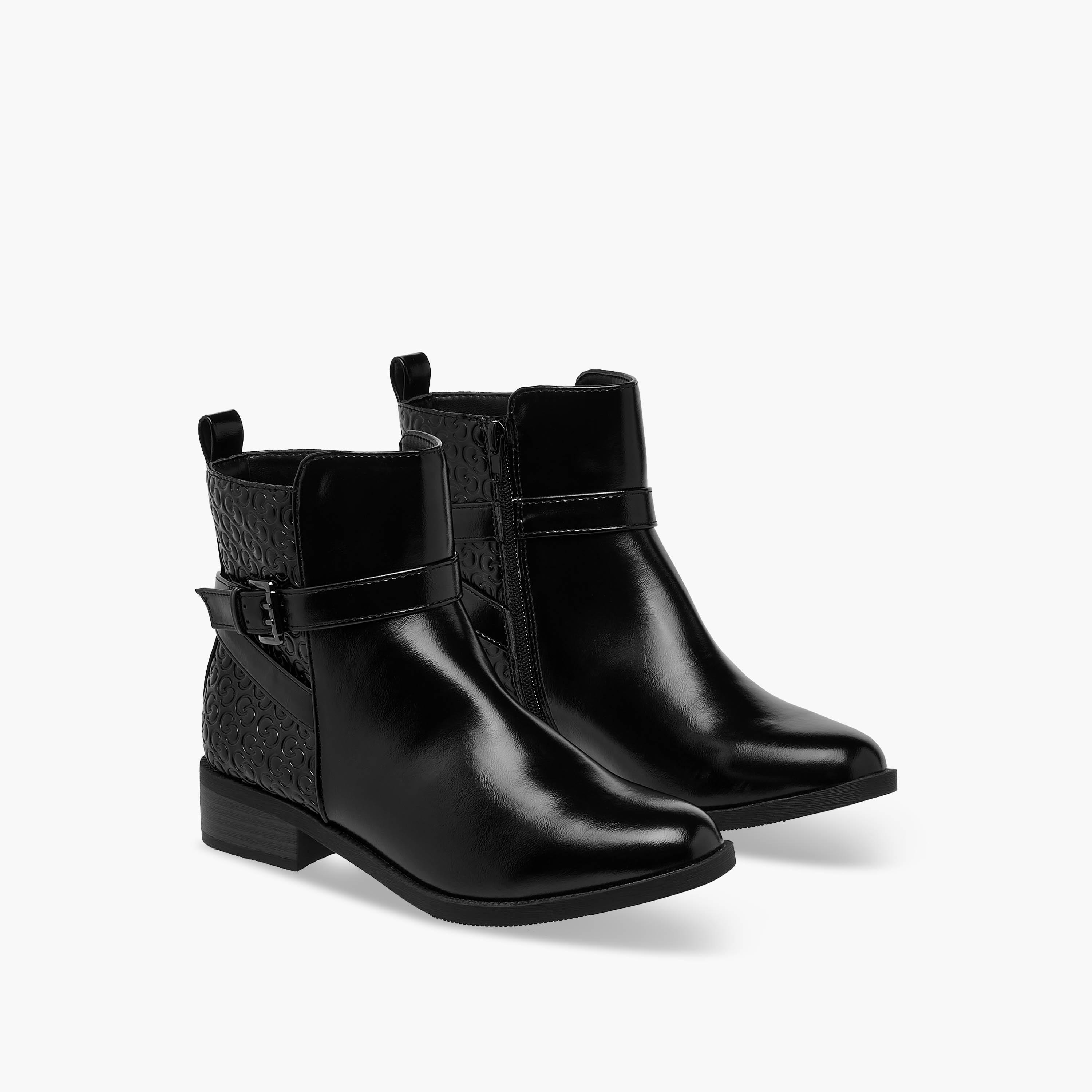 Celeste Women's Panelled Ankle Boots with Block Heels and Zip Closure-women-shoes-boots-image-1