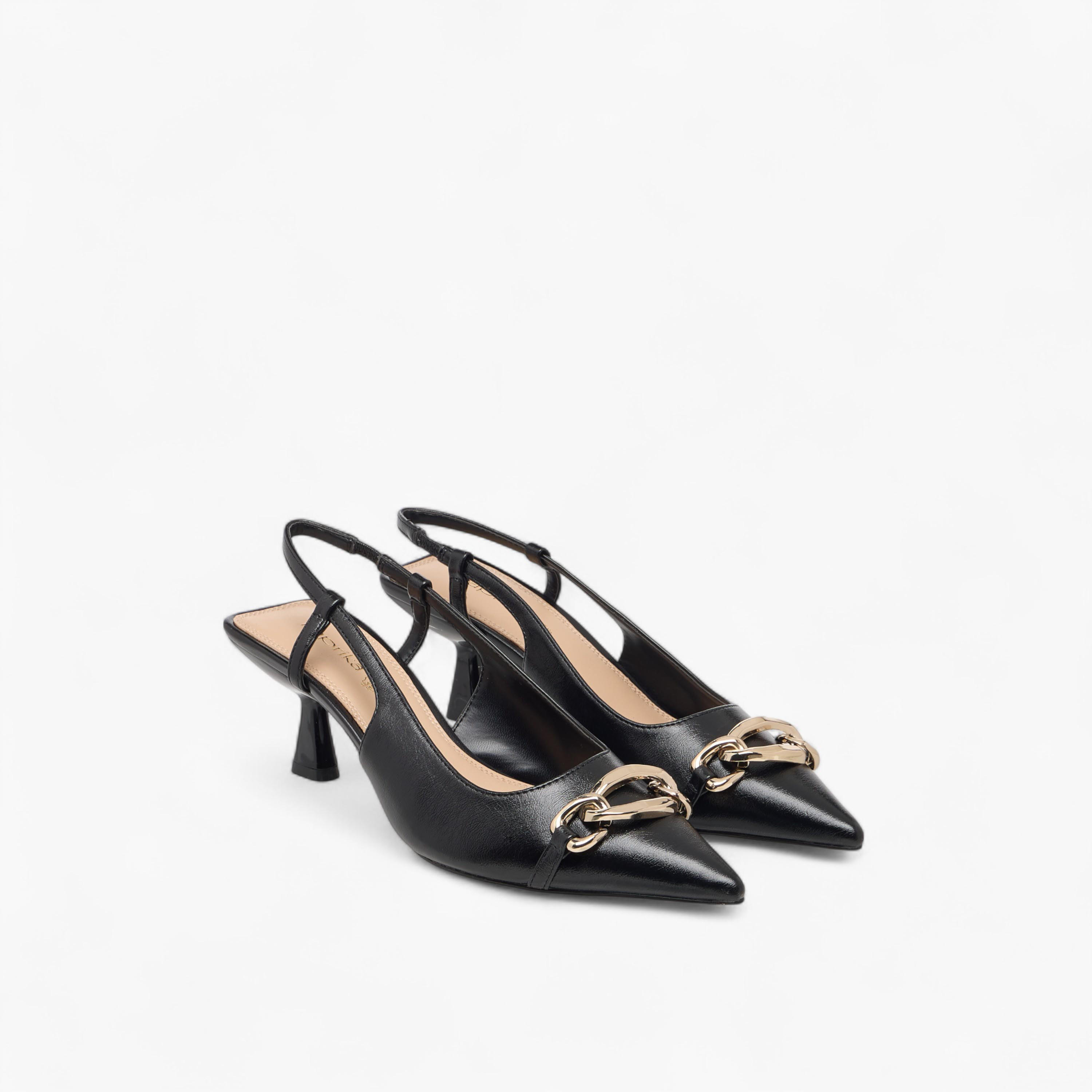 Paprika Metal Accent Slingback Shoes with Kitten Heels-women-shoes-heels-image-1