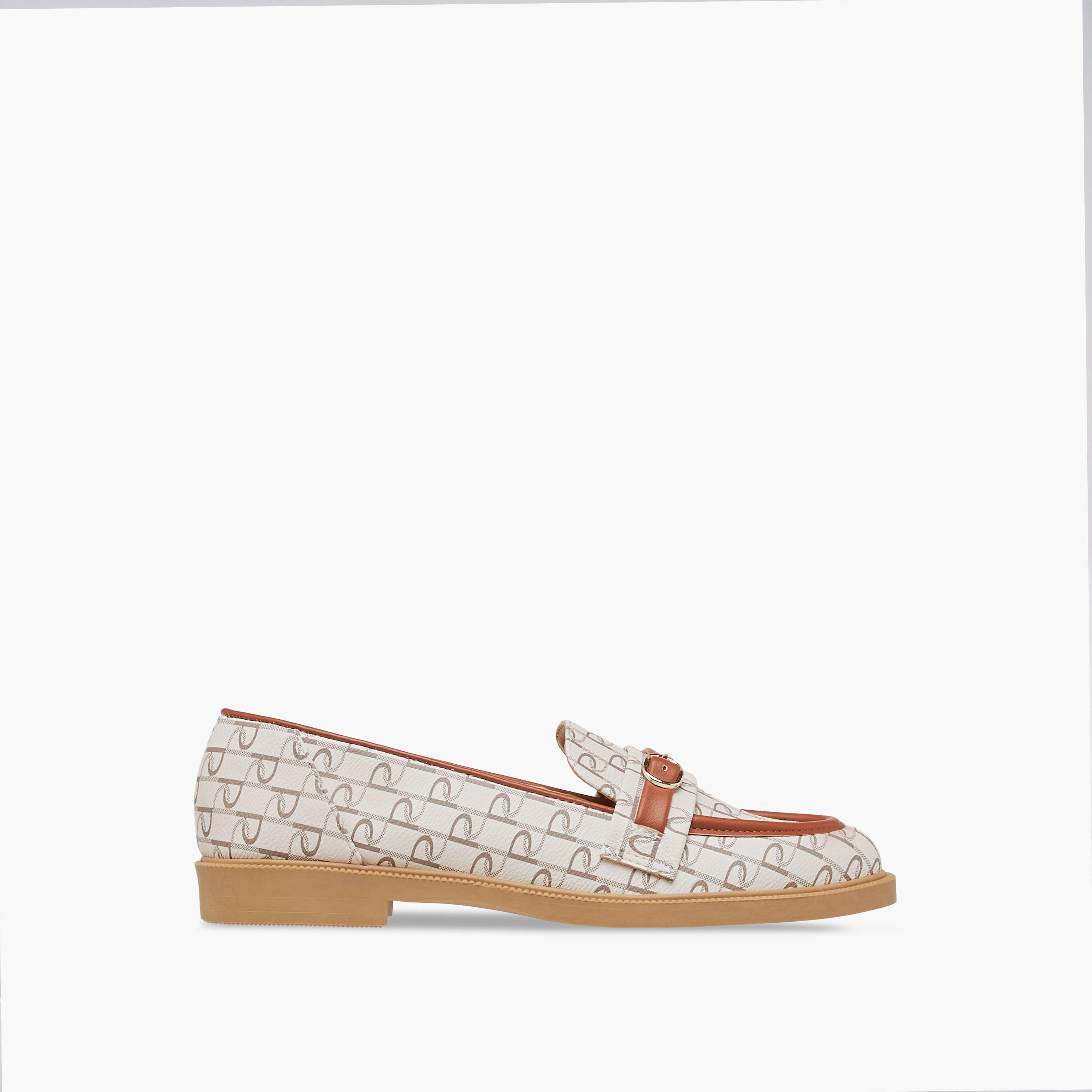 Paprika Monogram Print Slip-On Loafers with Buckle Accent-women-shoes-loafersandmoccasins-image-3