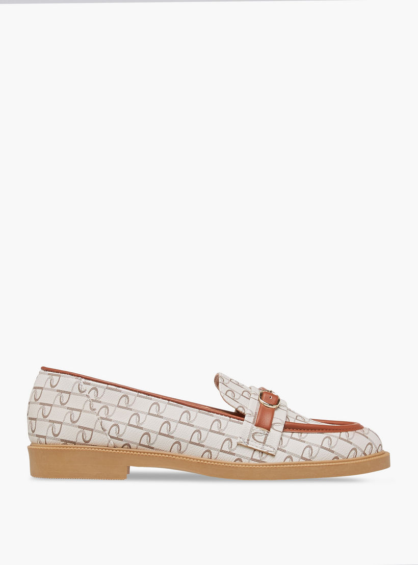 Paprika Monogram Print Slip-On Loafers with Buckle Accent-women-shoes-loafersandmoccasins-image-3