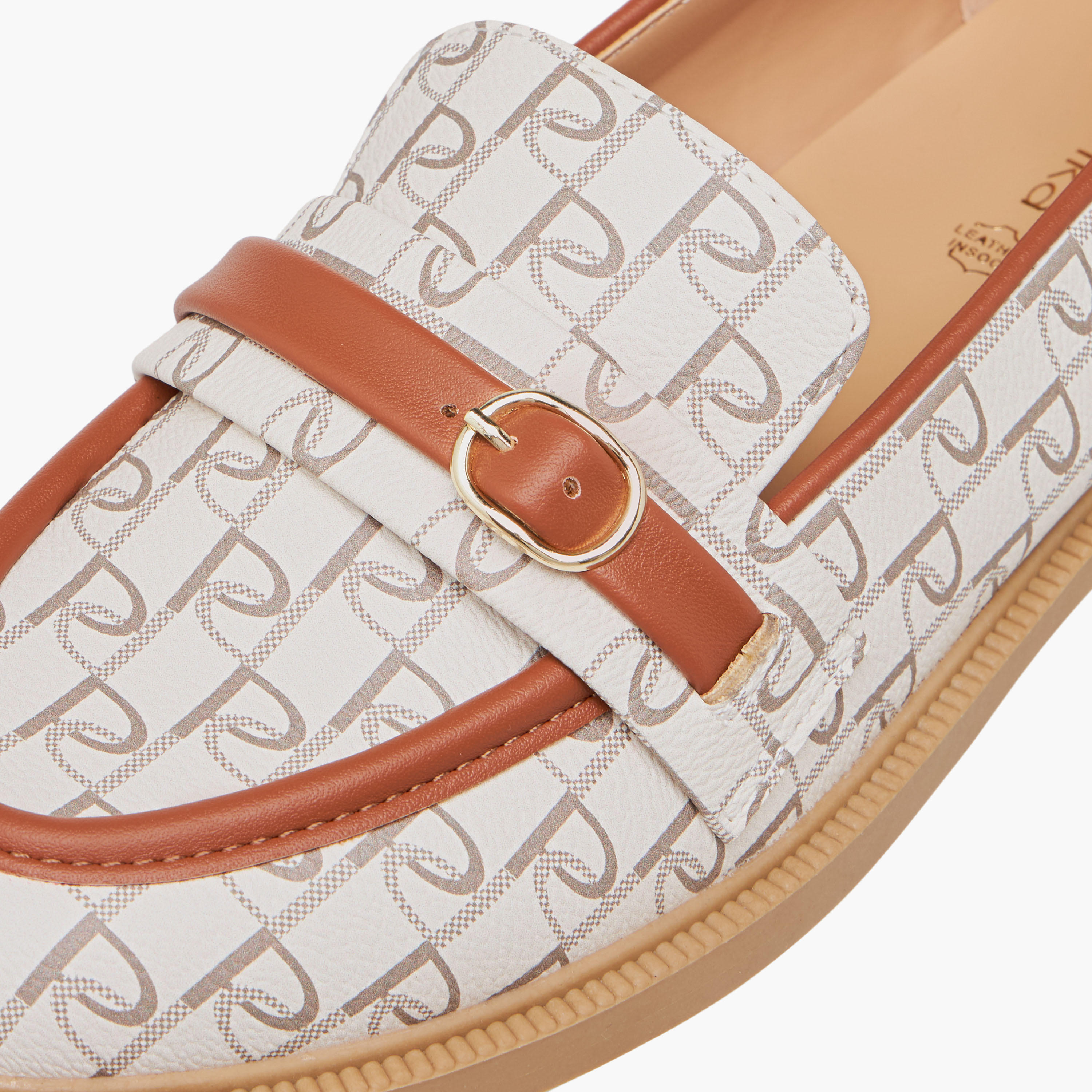 Paprika Monogram Print Slip-On Loafers with Buckle Accent-women-shoes-loafersandmoccasins-image-5