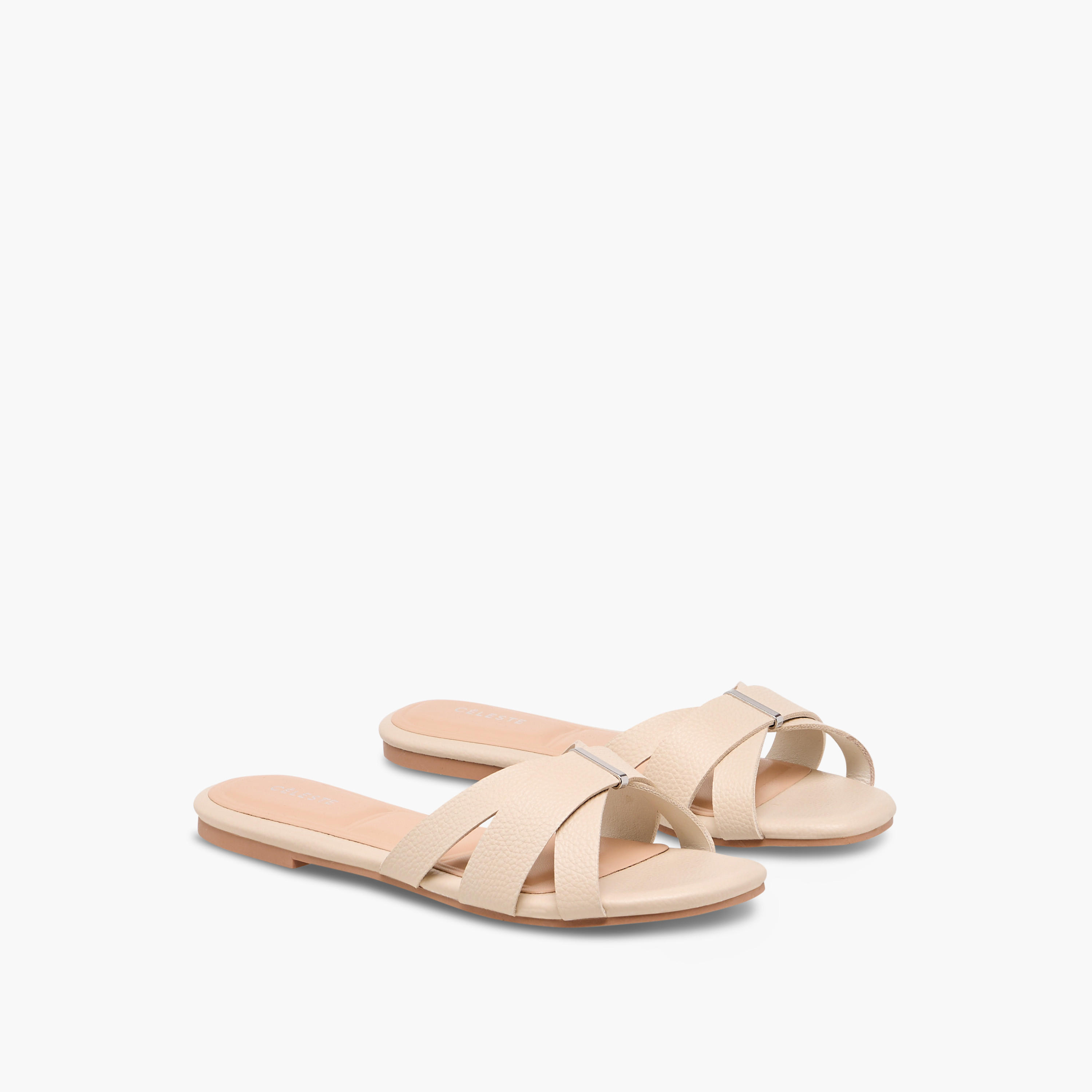 Celeste Women's Solid Slip-On Cross Strap Sandals-women-shoes-flats-sandals-image-1