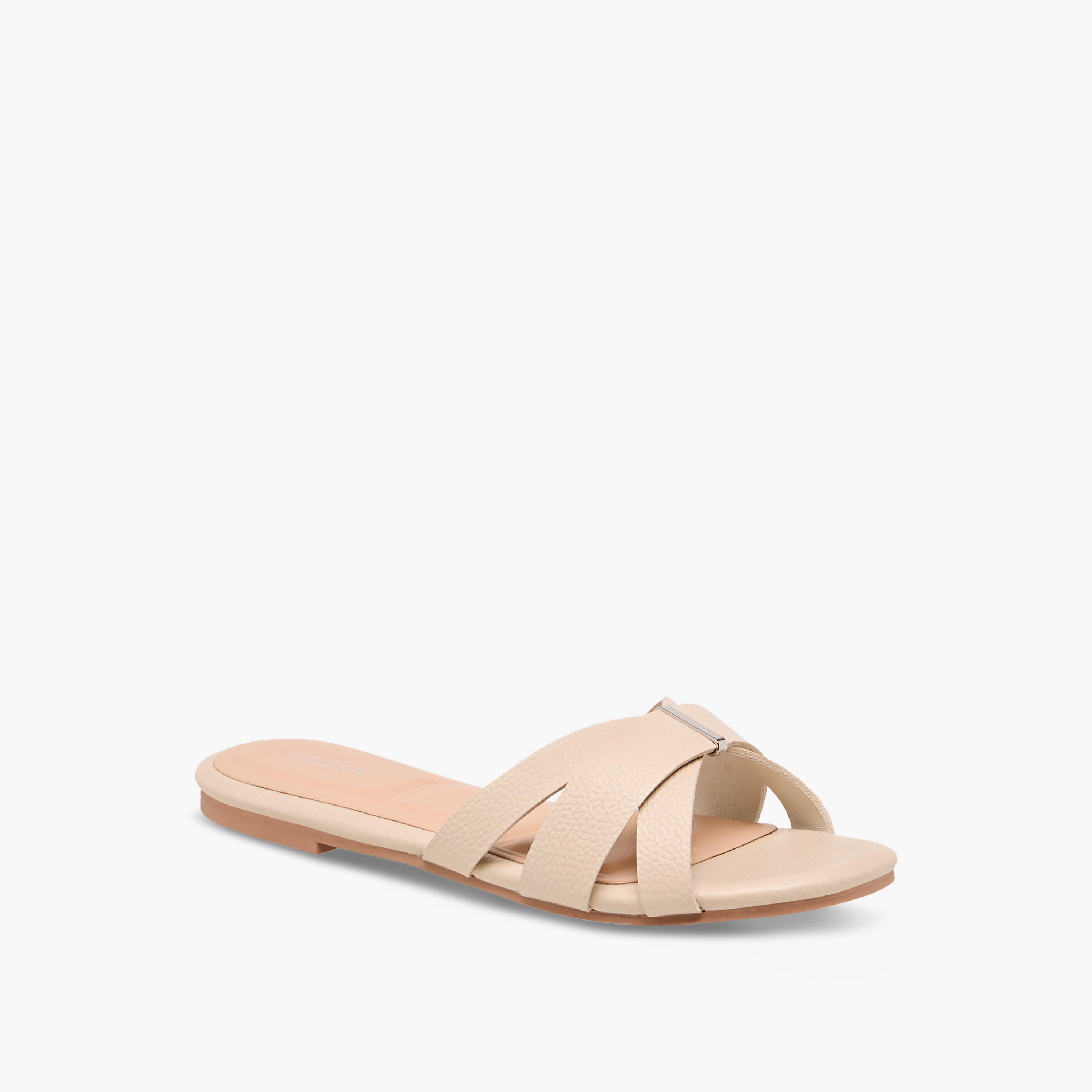 Celeste Women's Solid Slip-On Cross Strap Sandals-women-shoes-flats-sandals-image-2