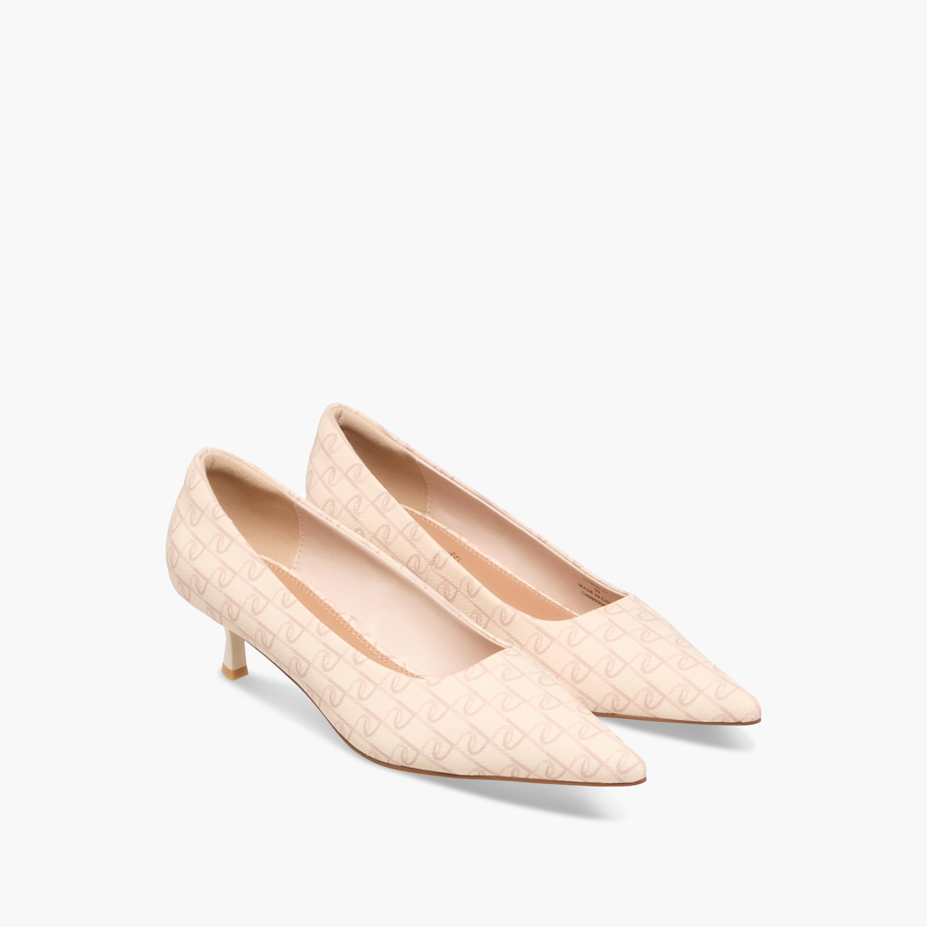 Paprika Monogram Print Pointed Toe Slip-On Pumps with Kitten Heels-women-shoes-sandals-heeled-image-1