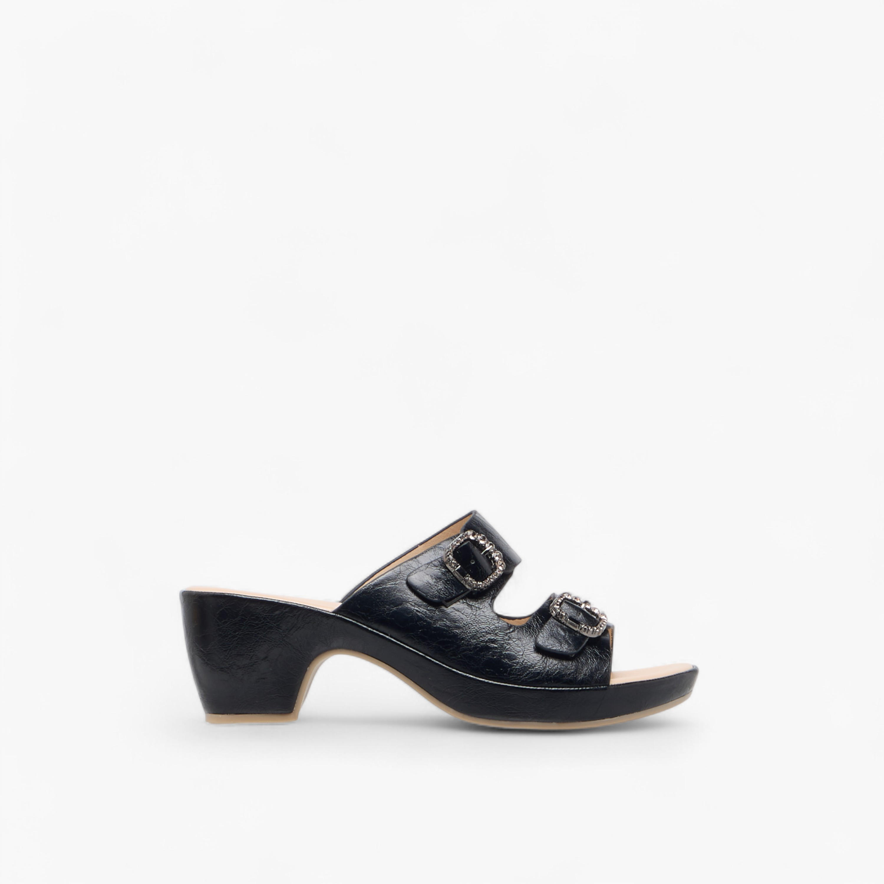 Le Confort Textured Slip-On Comfort Sandals with Embellished Buckle Accent-women-shoes-sandals-heeled-image-3