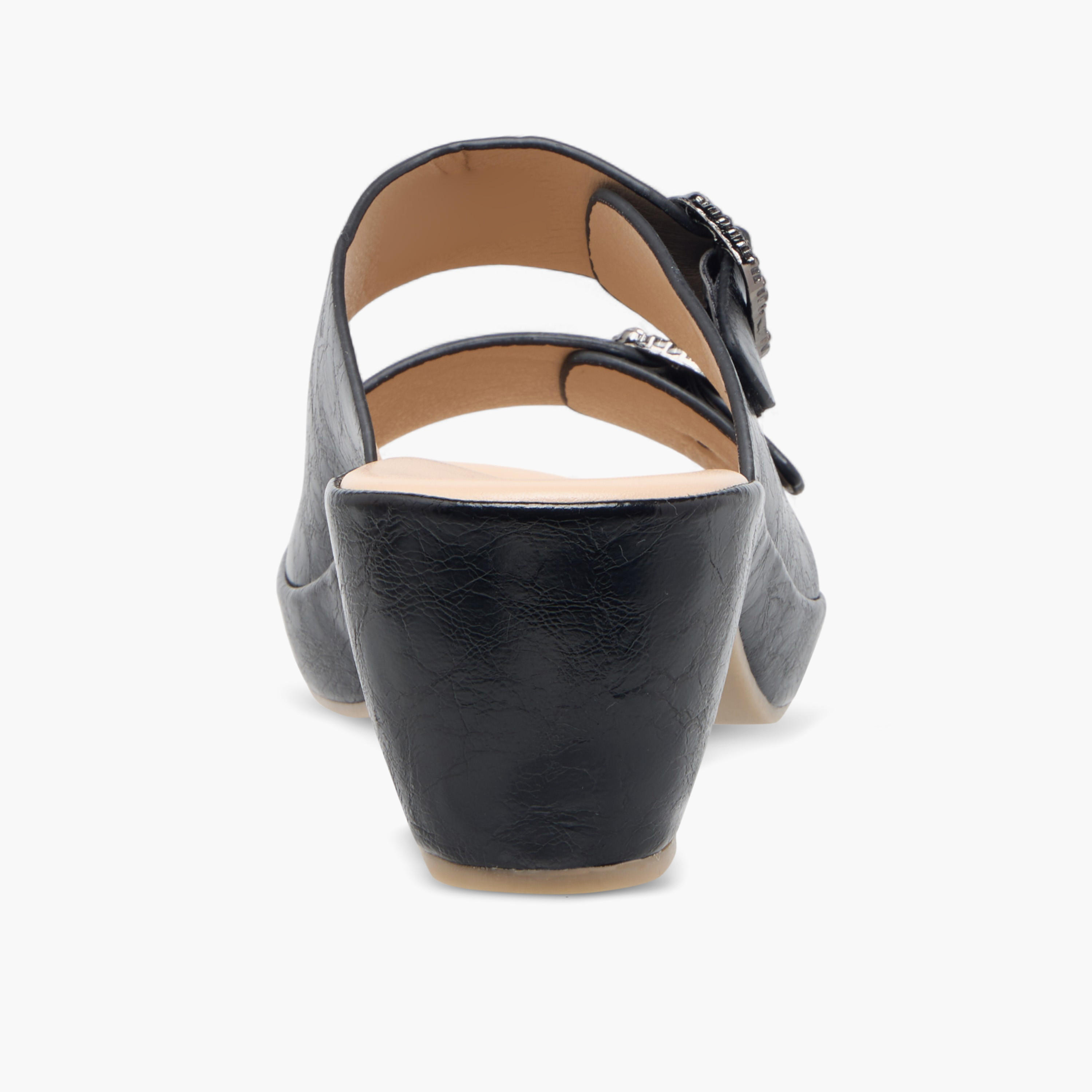 Le Confort Textured Slip-On Comfort Sandals with Embellished Buckle Accent-women-shoes-sandals-heeled-image-5