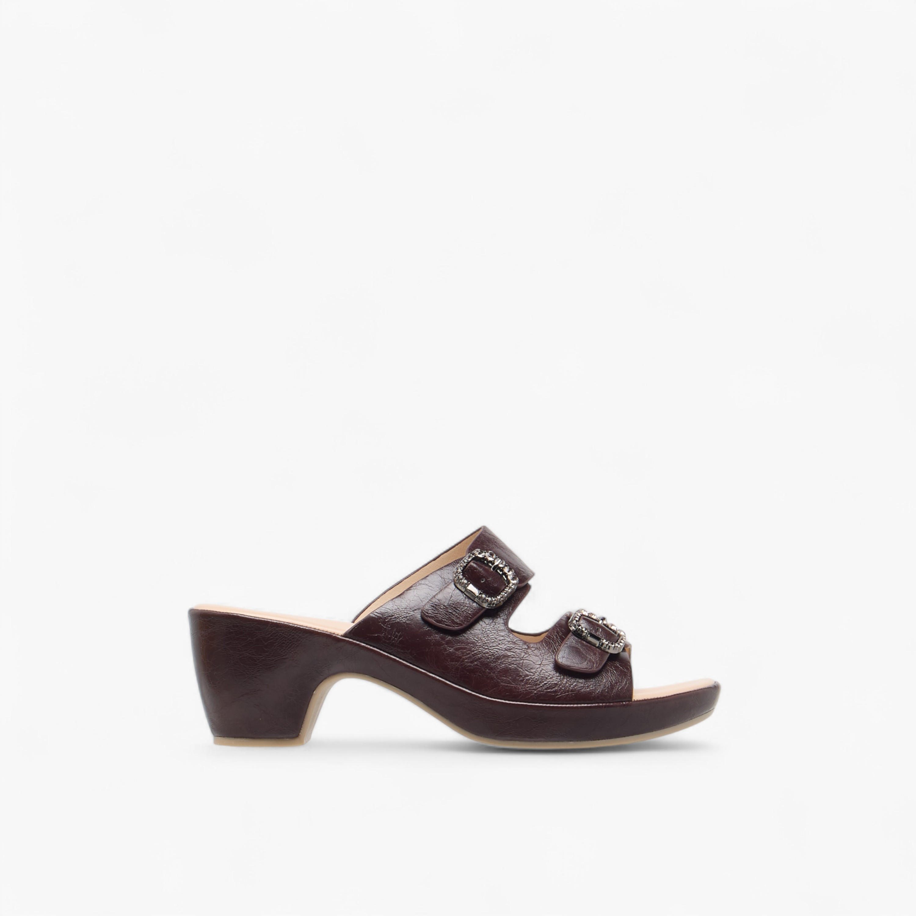 Le Confort Textured Slip-On Comfort Sandals with Embellished Buckle Accent-women-shoes-sandals-heeled-image-3