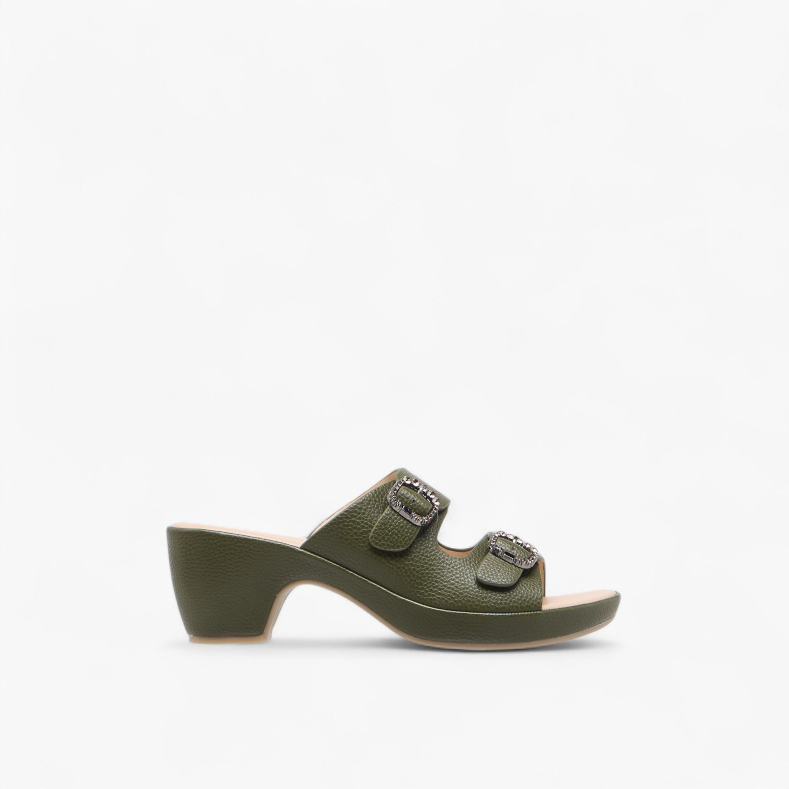 Le Confort Textured Slip-On Comfort Sandals with Embellished Buckle Accent-women-shoes-sandals-heeled-image-3