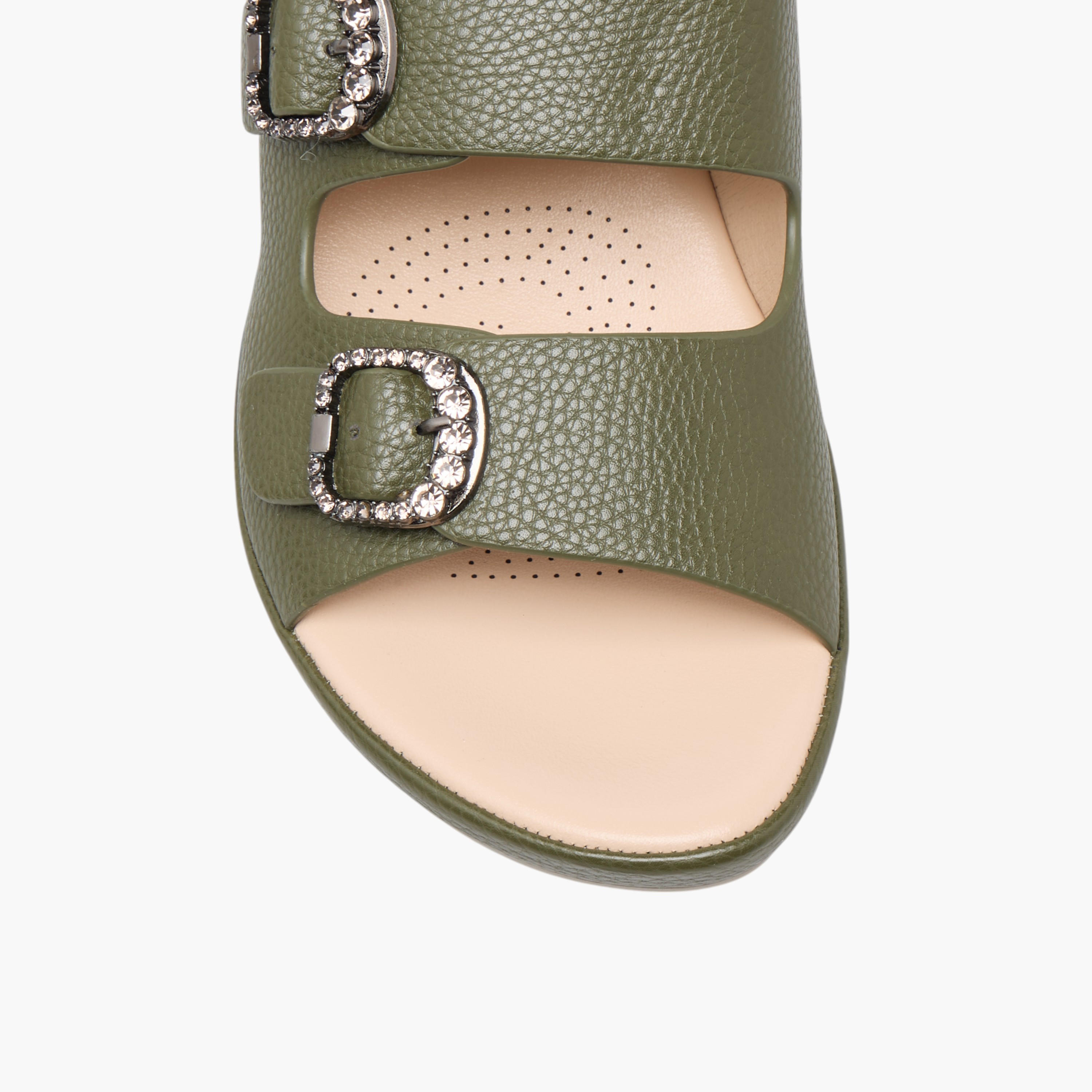 Le Confort Textured Slip-On Comfort Sandals with Embellished Buckle Accent-women-shoes-sandals-heeled-image-4
