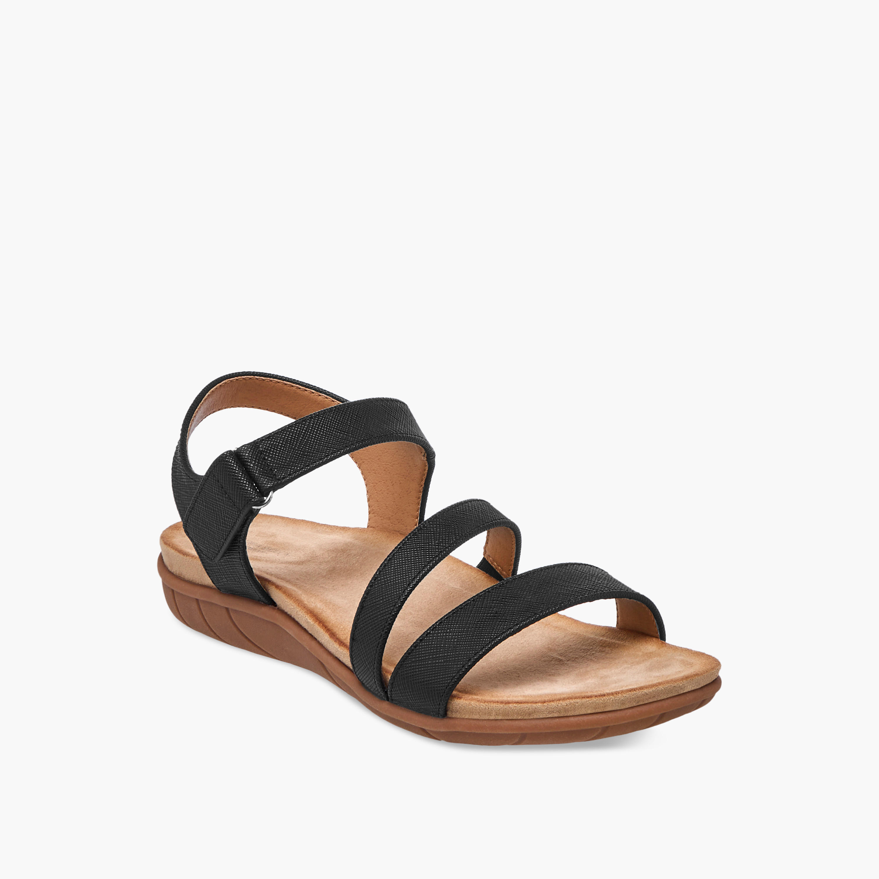 Flora Bella Textured Strap Sandals with Hook and Loop Closure-women-shoes-flats-sandals-image-2