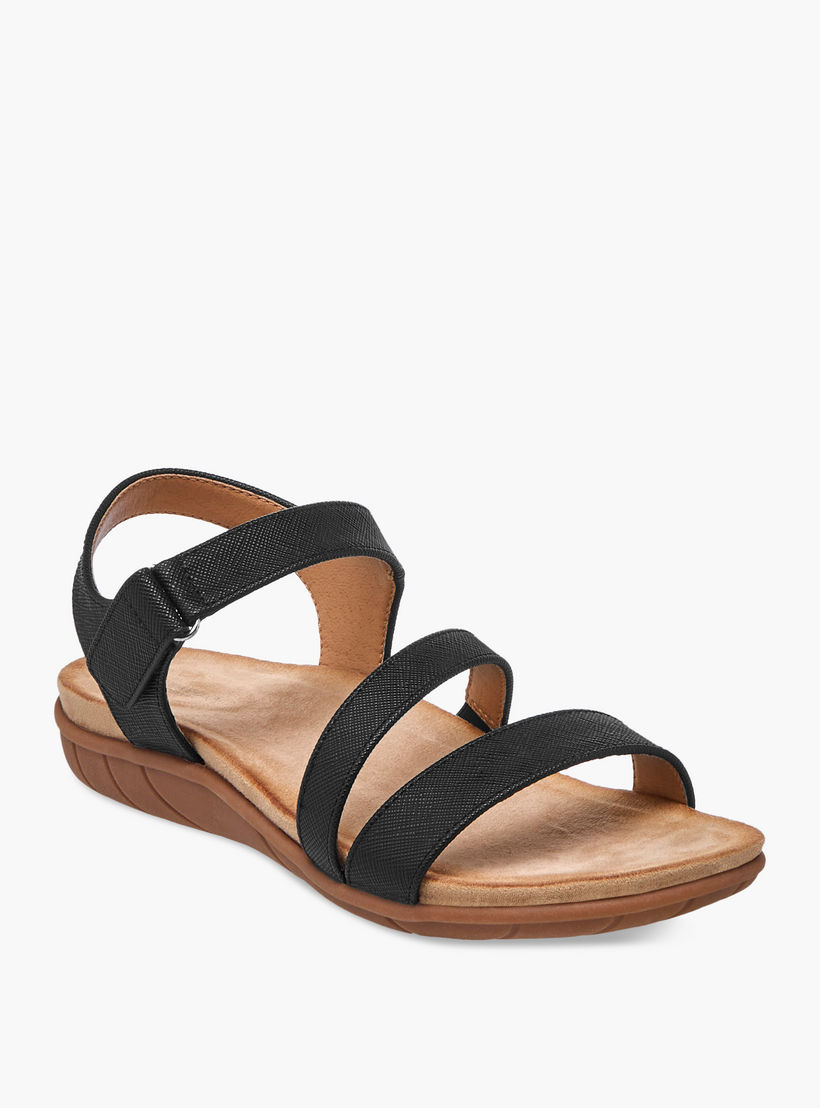 Flora Bella Textured Strap Sandals with Hook and Loop Closure-women-shoes-flats-sandals-image-2
