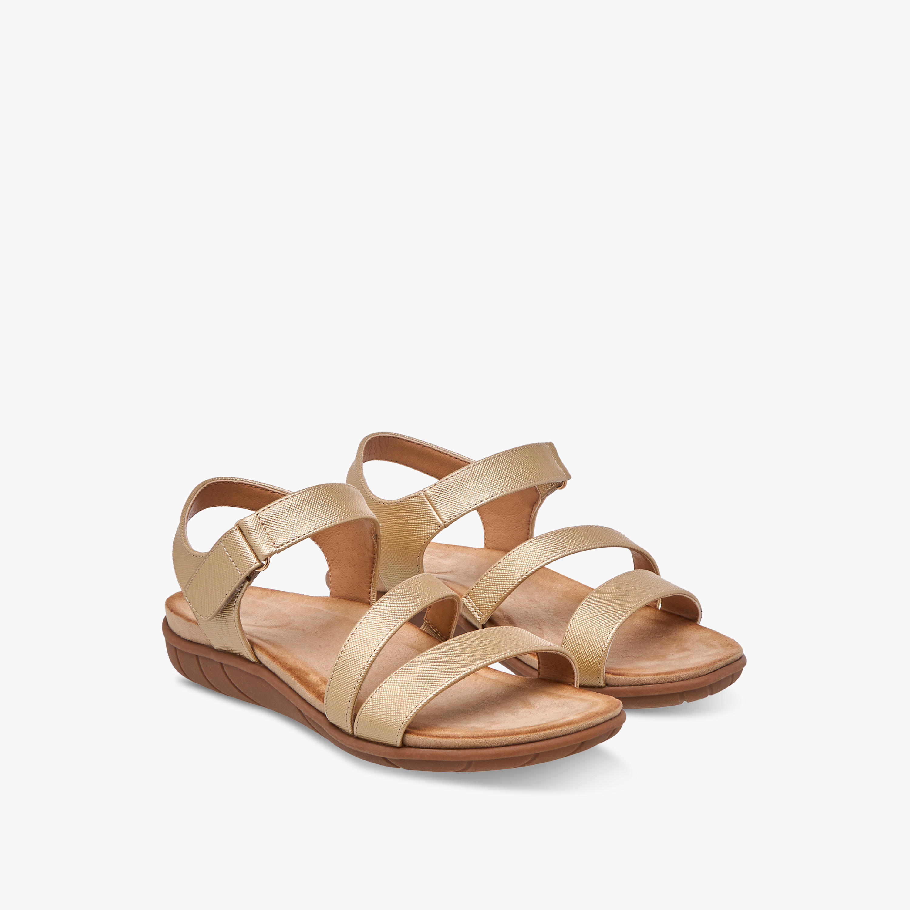 Flora Bella Textured Strap Sandals with Hook and Loop Closure-women-shoes-flats-sandals-image-1