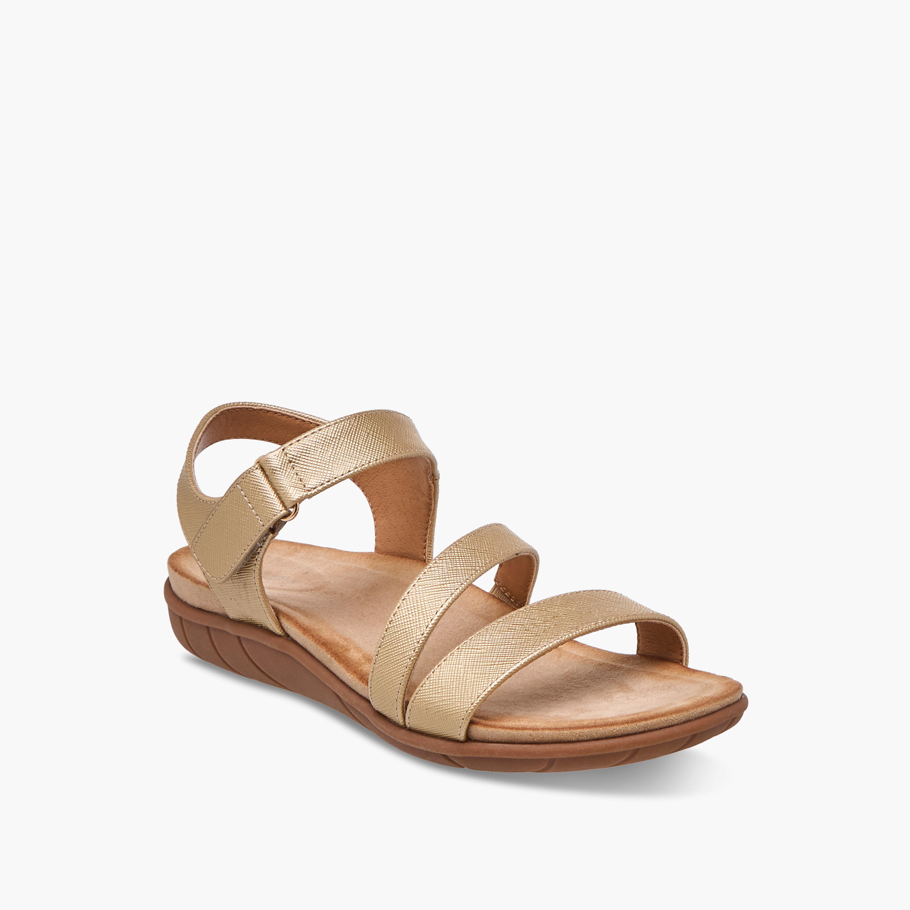 Flora Bella Textured Strap Sandals with Hook and Loop Closure-women-shoes-flats-sandals-image-2
