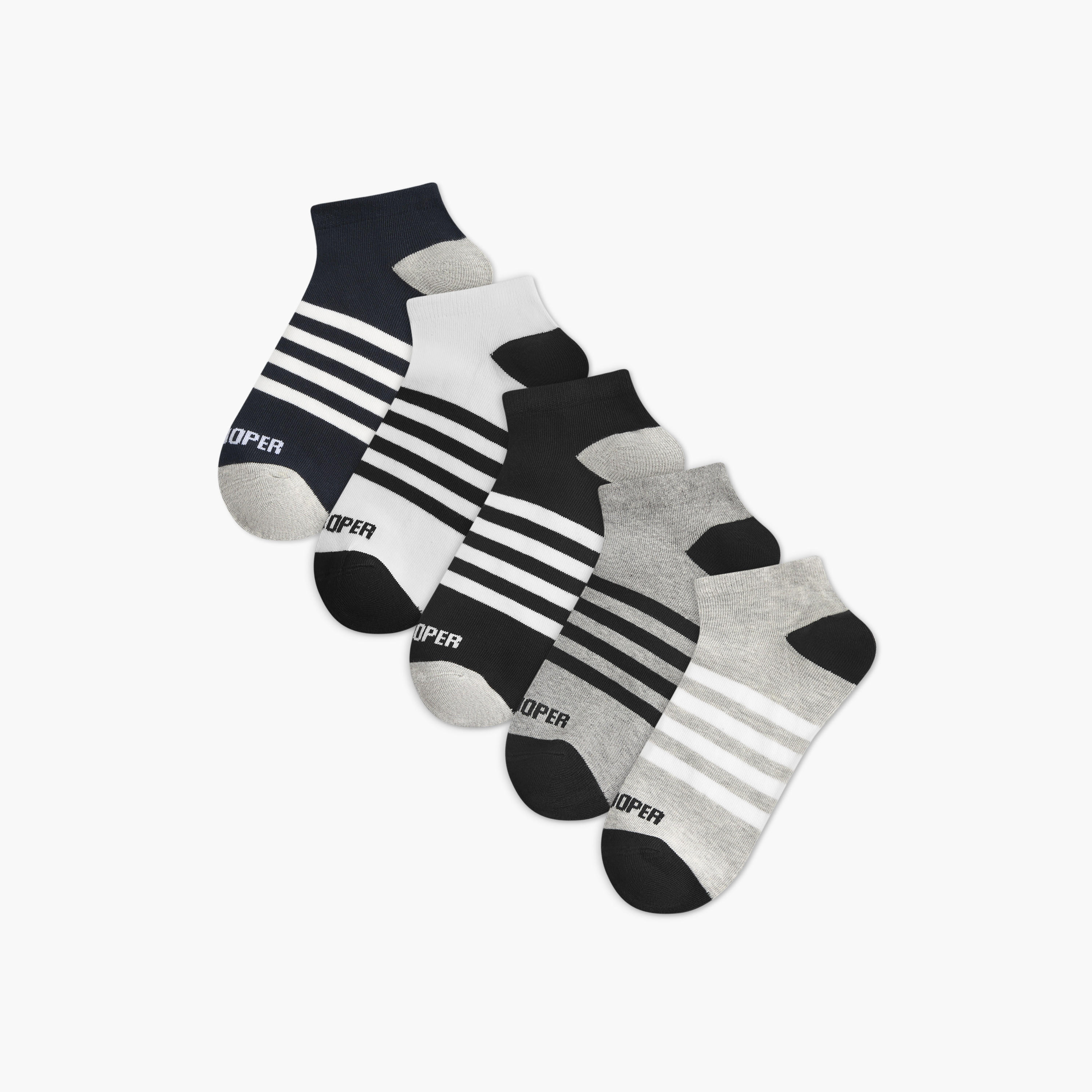 Lee Cooper Logo Print Non-Terry Ankle Length Socks - Set of 5-men-socks-image-1