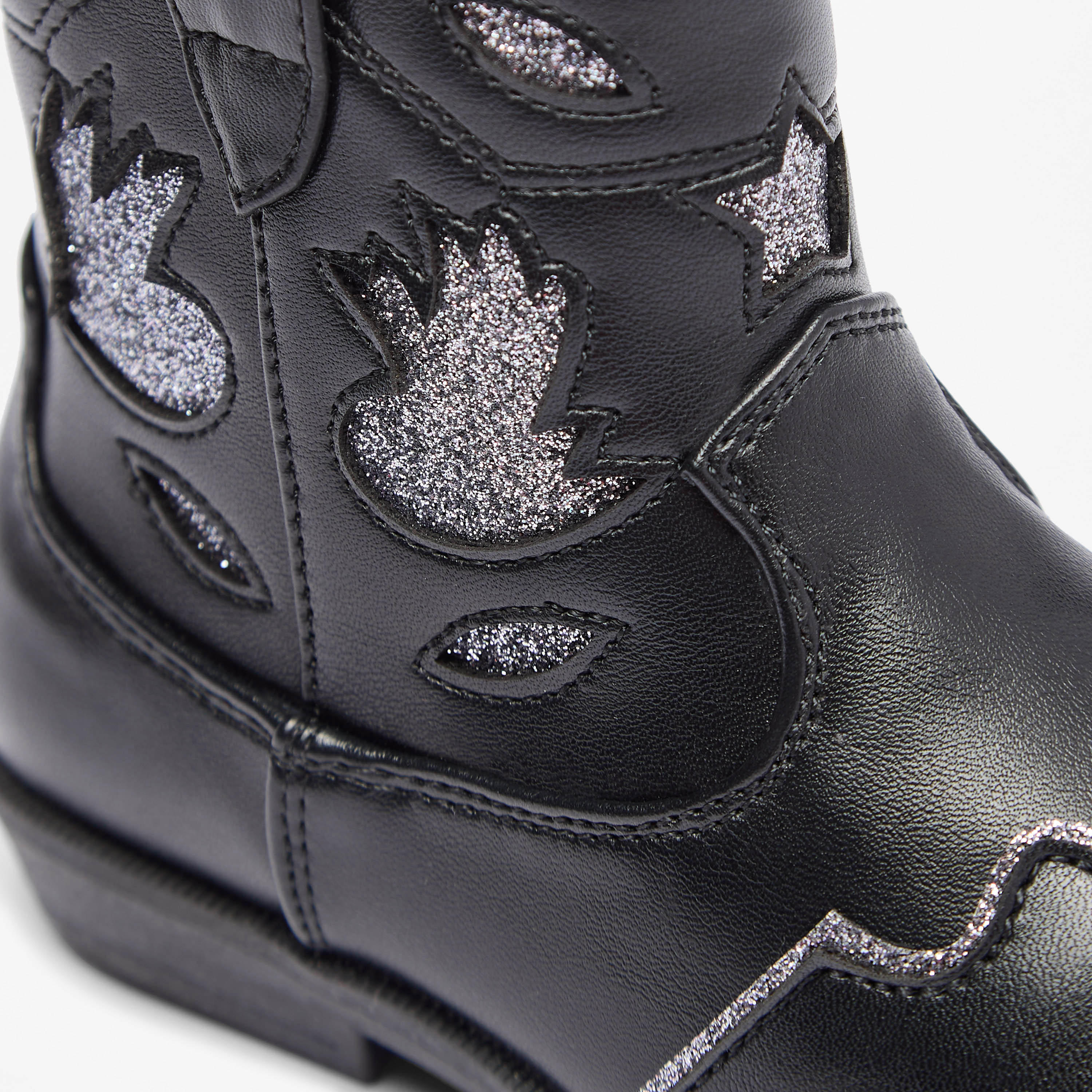 Flora Bella Embellished High Cut Boots with Zip Closure-girls-shoes-boots-image-4