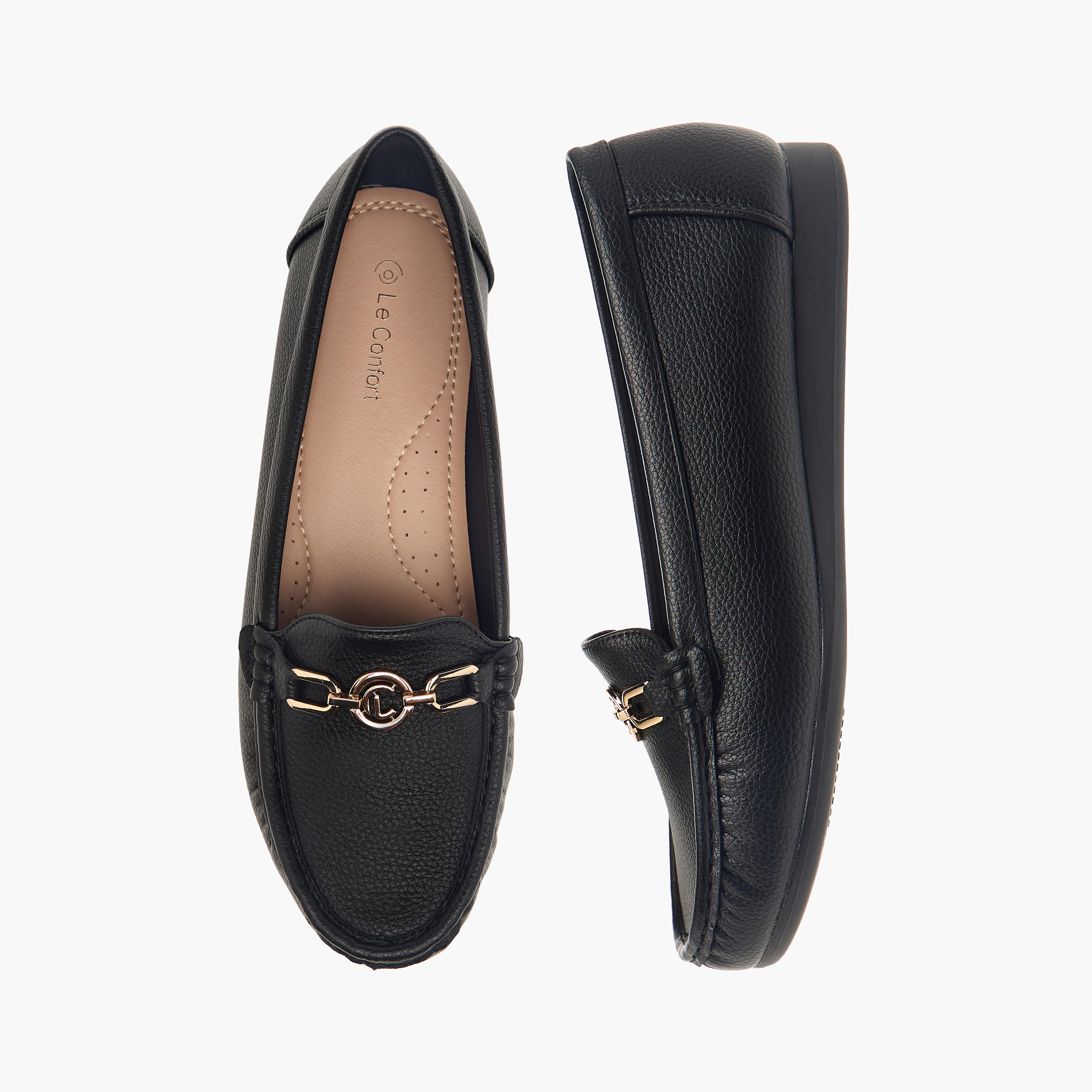 Le Confort Textured Slip-On Loafers with Metallic Accent-women-shoes-flats-loafers-image-1