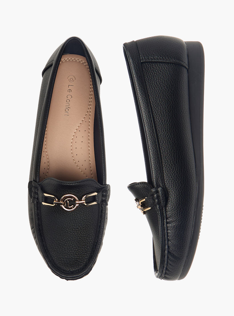 Le Confort Textured Slip-On Loafers with Metallic Accent-women-shoes-flats-loafers-image-1