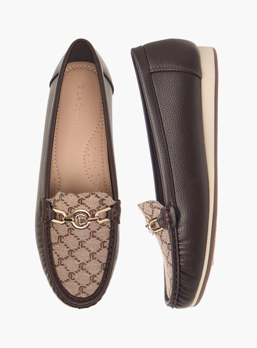 Le Confort Monogram Textured Slip-On Loafers with Metallic Accent-women-shoes-flats-loafers-image-1