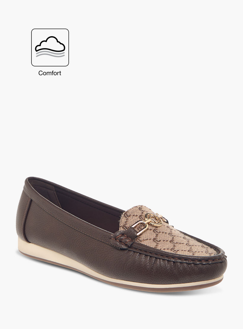 Le Confort Monogram Textured Slip-On Loafers with Metallic Accent-women-shoes-flats-loafers-image-2