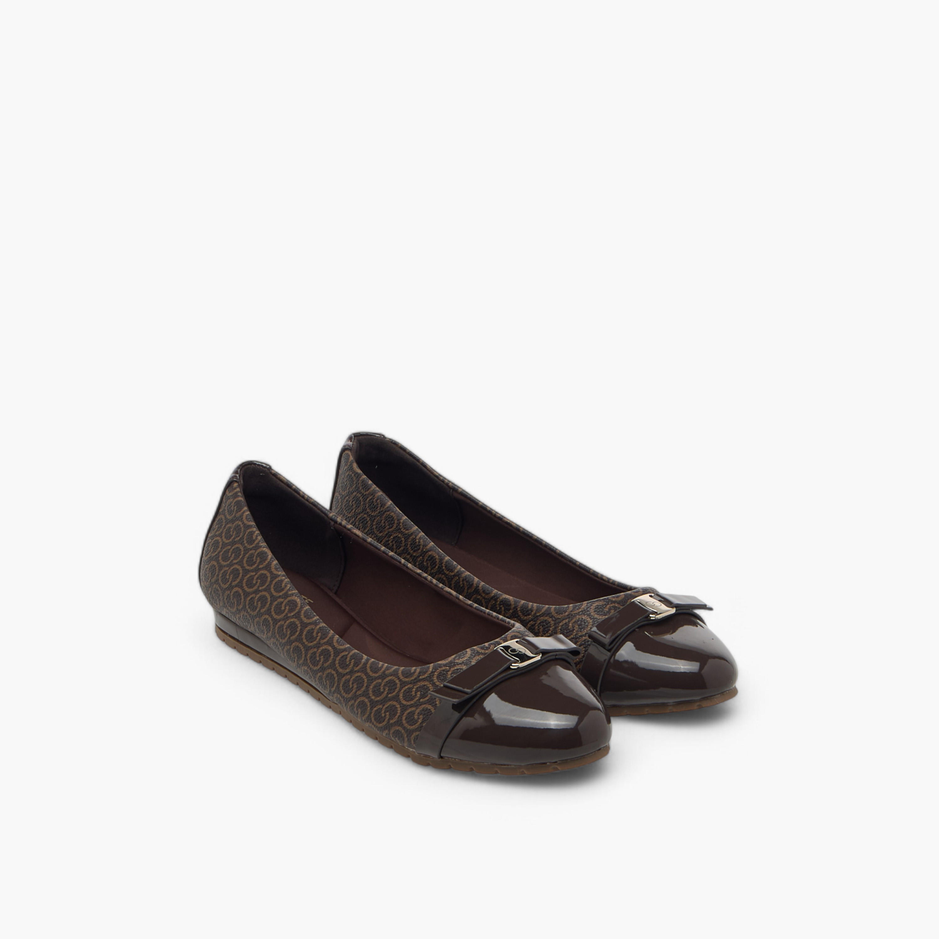 Celeste Women's Monogram Print Slip-On Ballerina Shoes with Metal Accent-women-shoes-flats-ballerinas-image-1