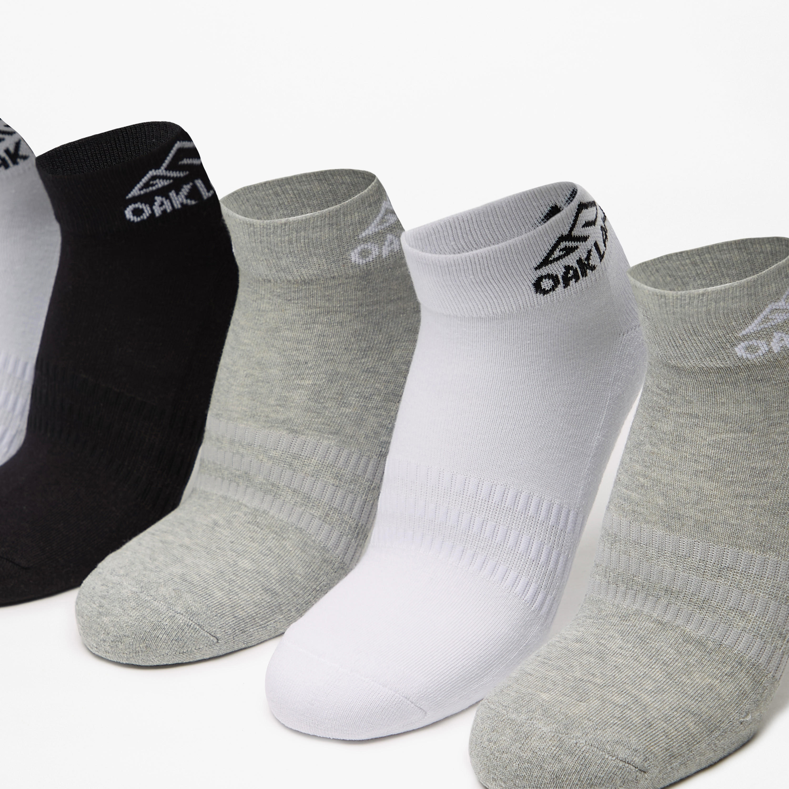 OAKLAN Logo Print Ankle Length Cushioned Sports Socks - Set of 5-men-socks-image-2