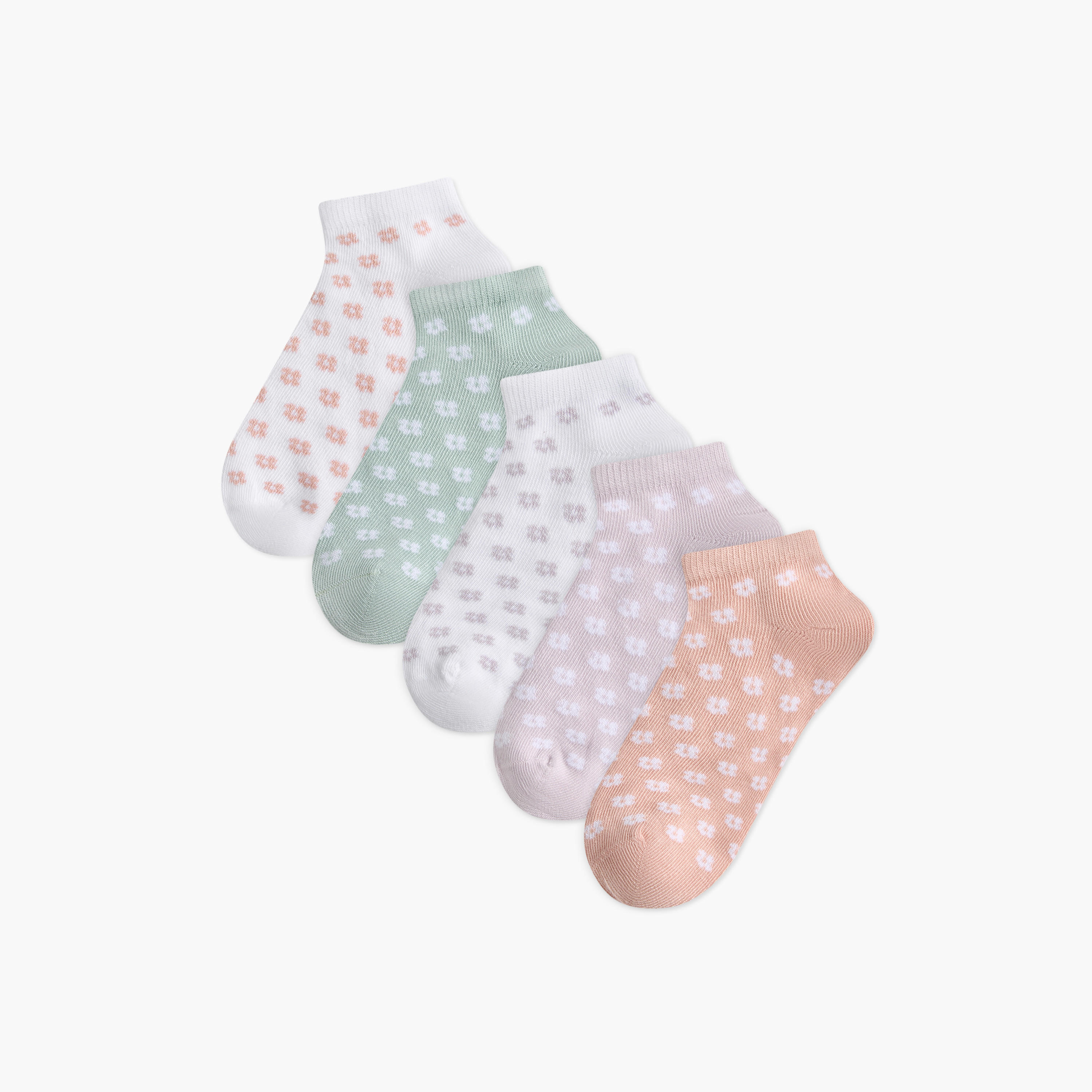 Little Missy Floral Print Ankle Length Socks - Set of 5-girls-accessories-socks-image-1