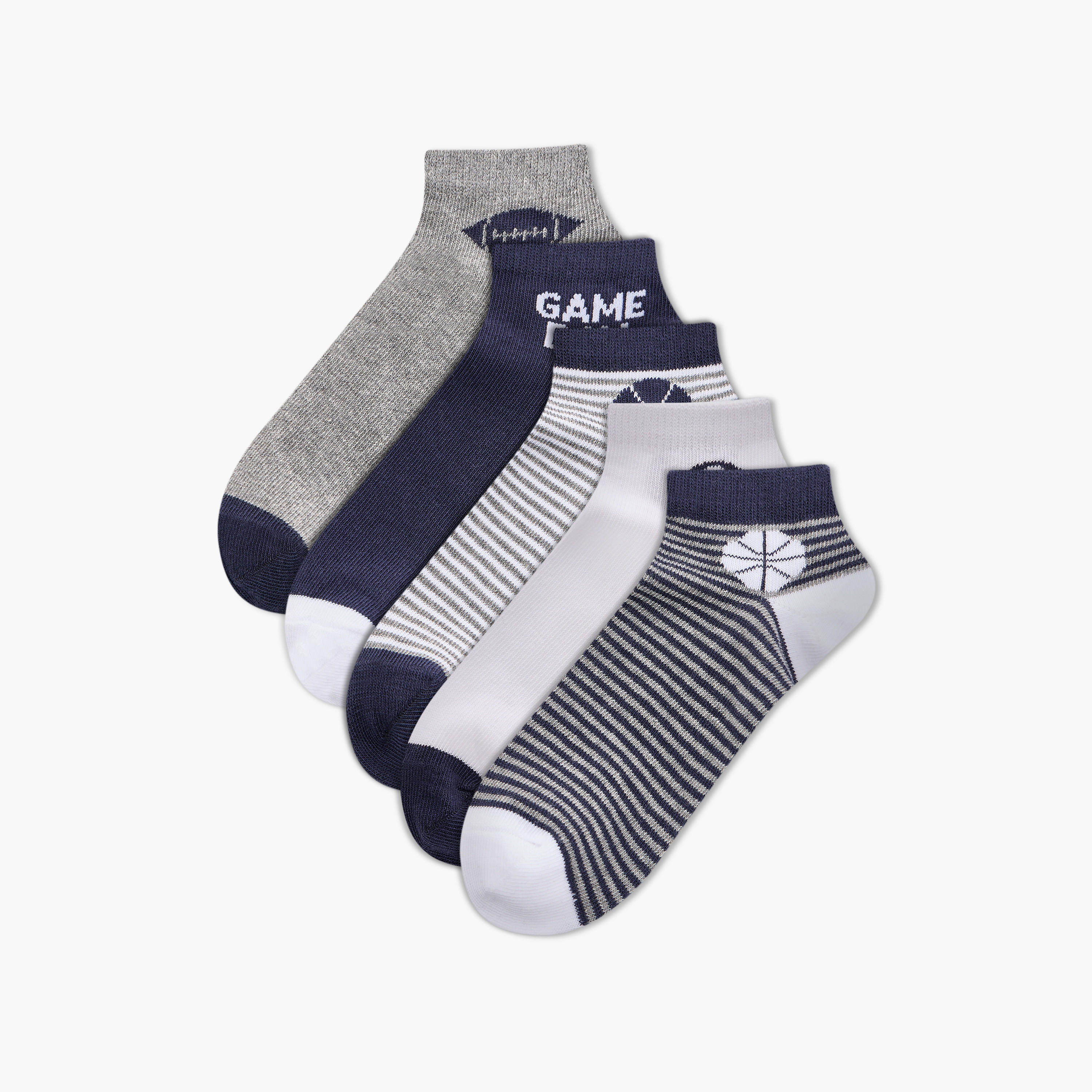 طقم جوارب قطن 5 أزواج بطول الكاحل وبطبعات من جونيورز-girls-accessories-socks-image-1