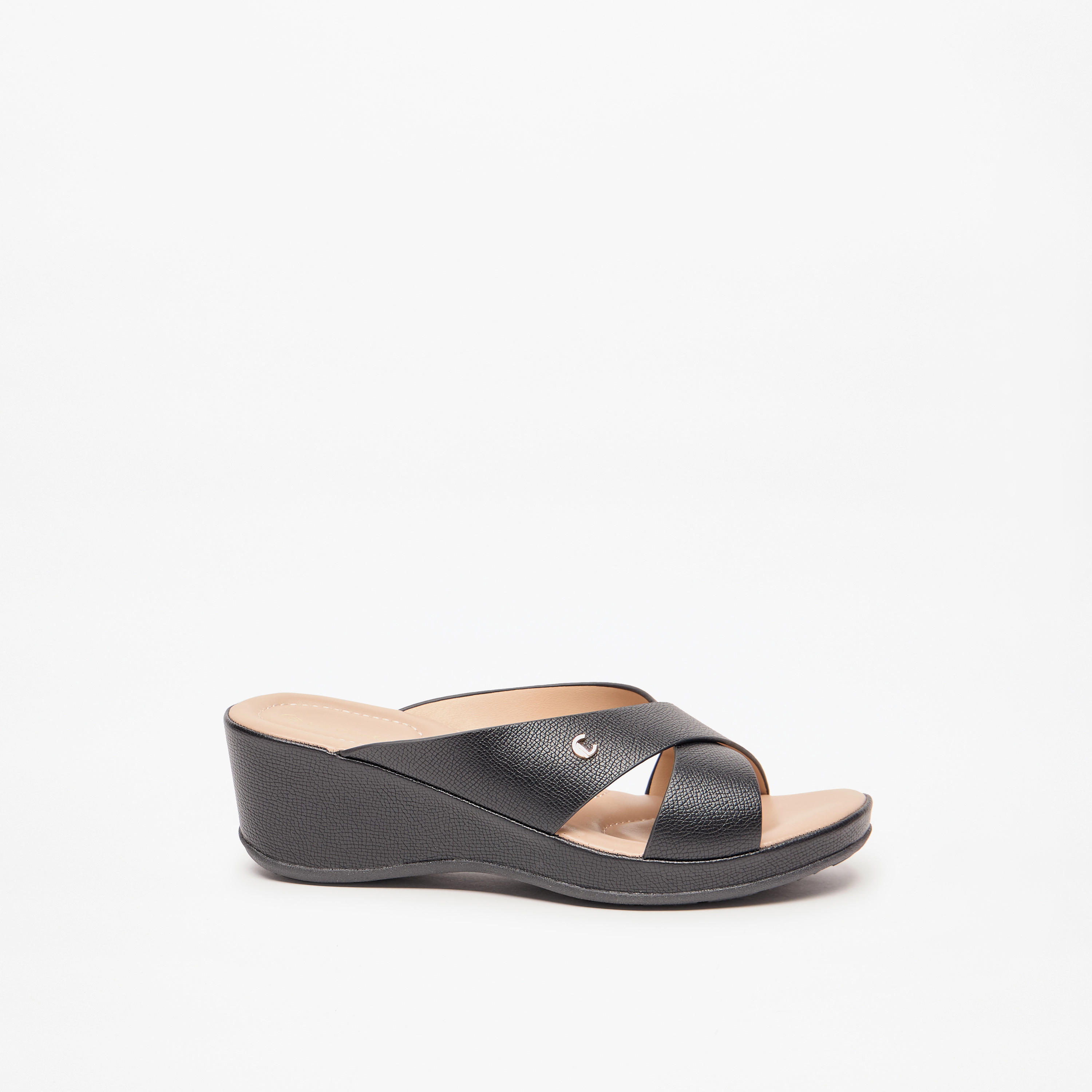 Le Confort Solid Cross Strap Slip-On Sandals with Wedge Heels-women-shoes-sandals-heeled-image-3