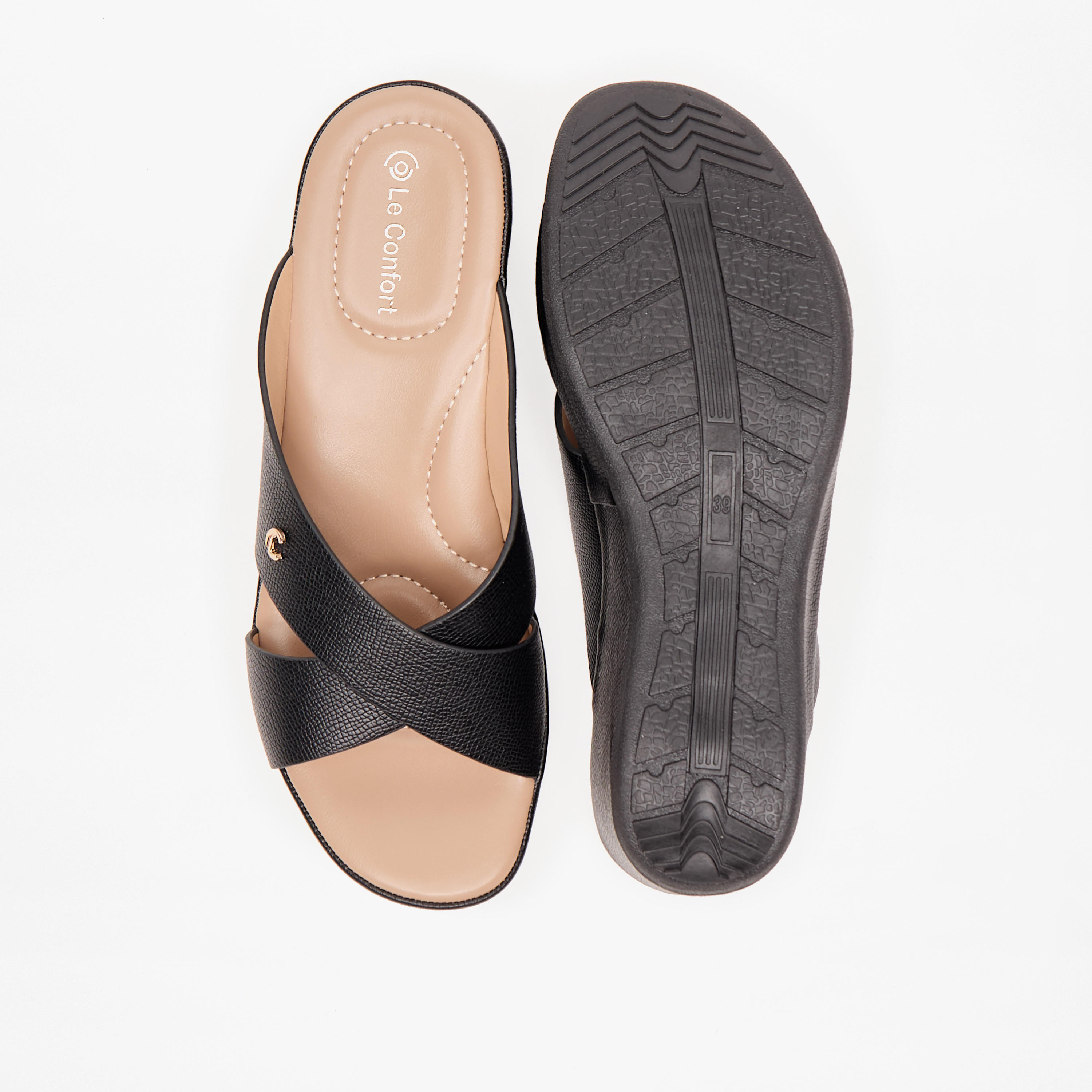 Le Confort Solid Cross Strap Slip-On Sandals with Wedge Heels-women-shoes-sandals-heeled-image-4