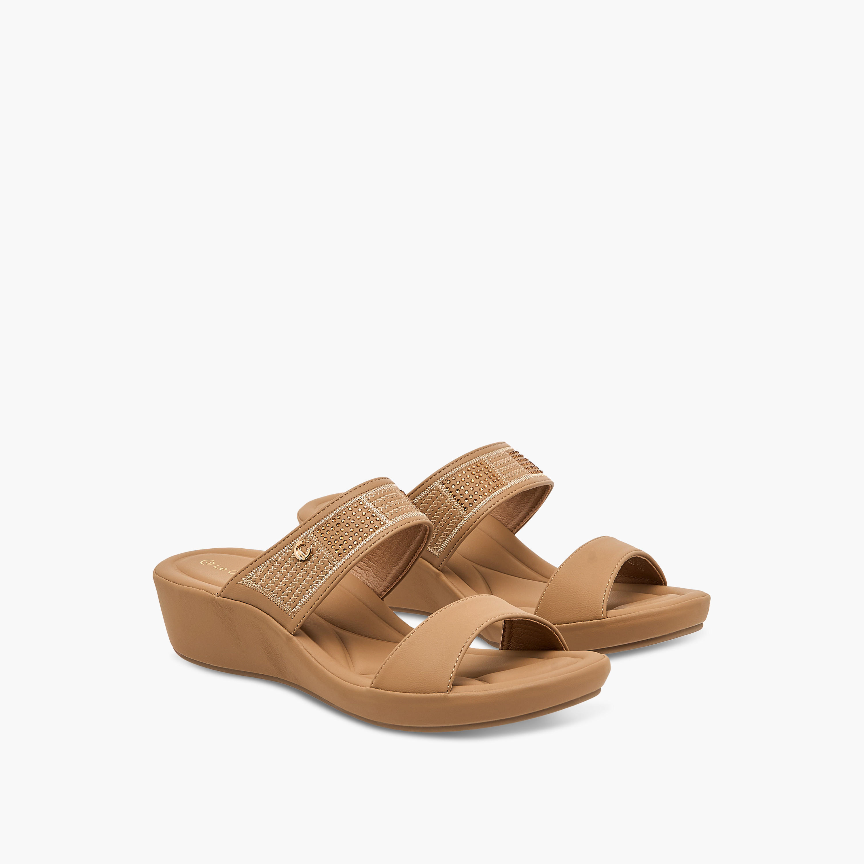 Le Confort Embellished Slip-On Comfort Sandals with Wedge Heels-women-shoes-sandals-heeled-image-1