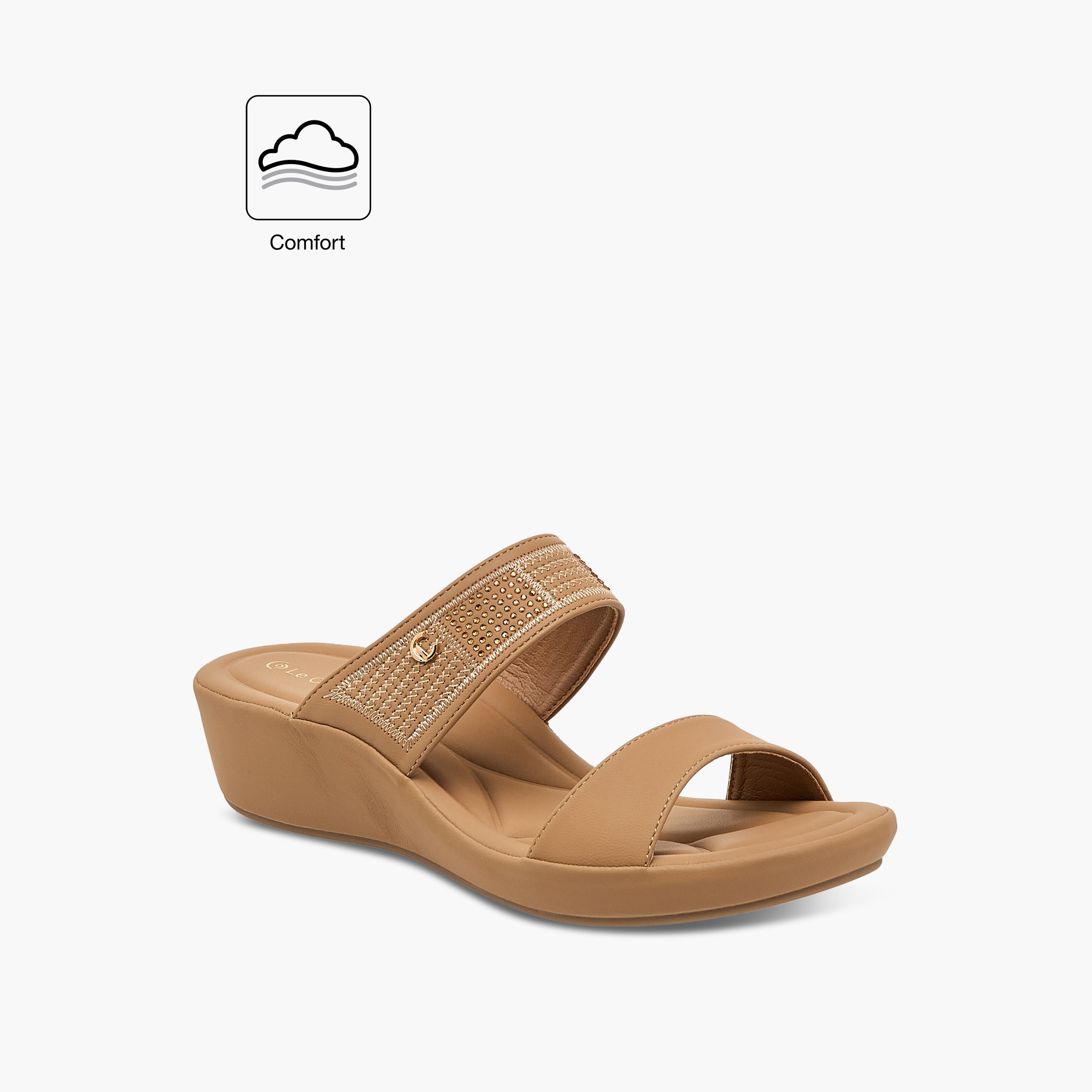Le Confort Embellished Slip-On Comfort Sandals with Wedge Heels-women-shoes-sandals-heeled-image-2