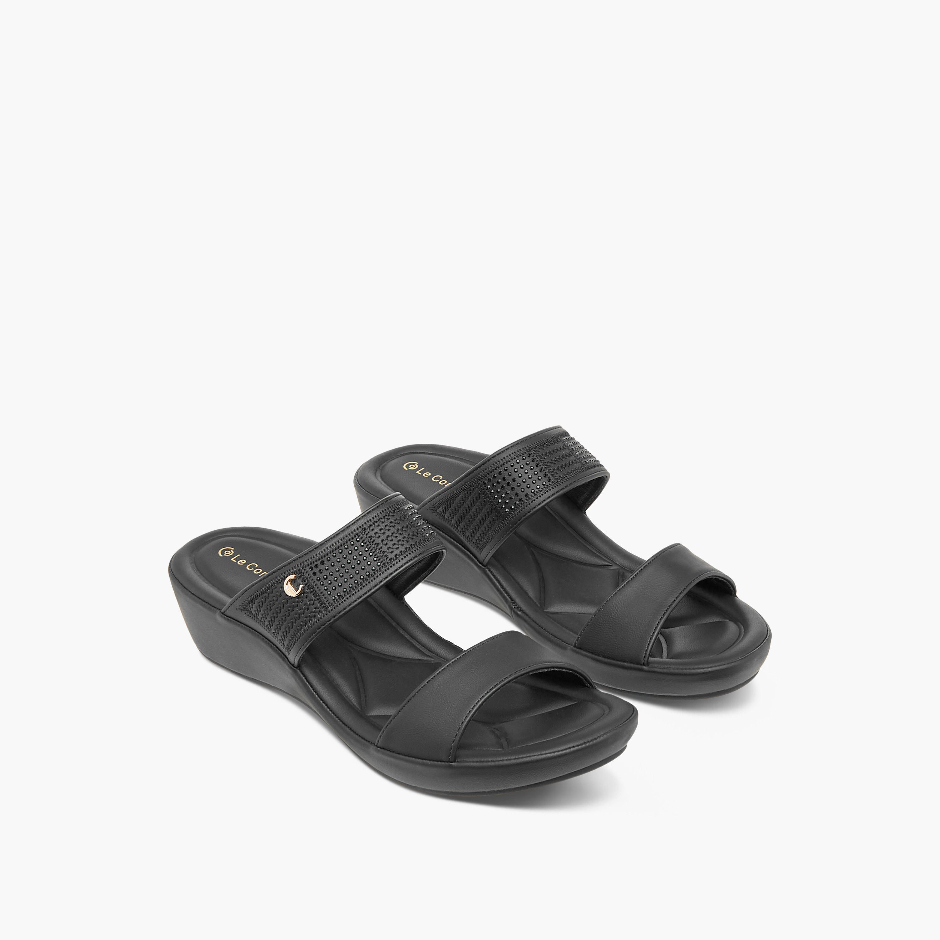 Le Confort Embellished Slip-On Comfort Sandals with Wedge Heels-women-shoes-sandals-heeled-image-1
