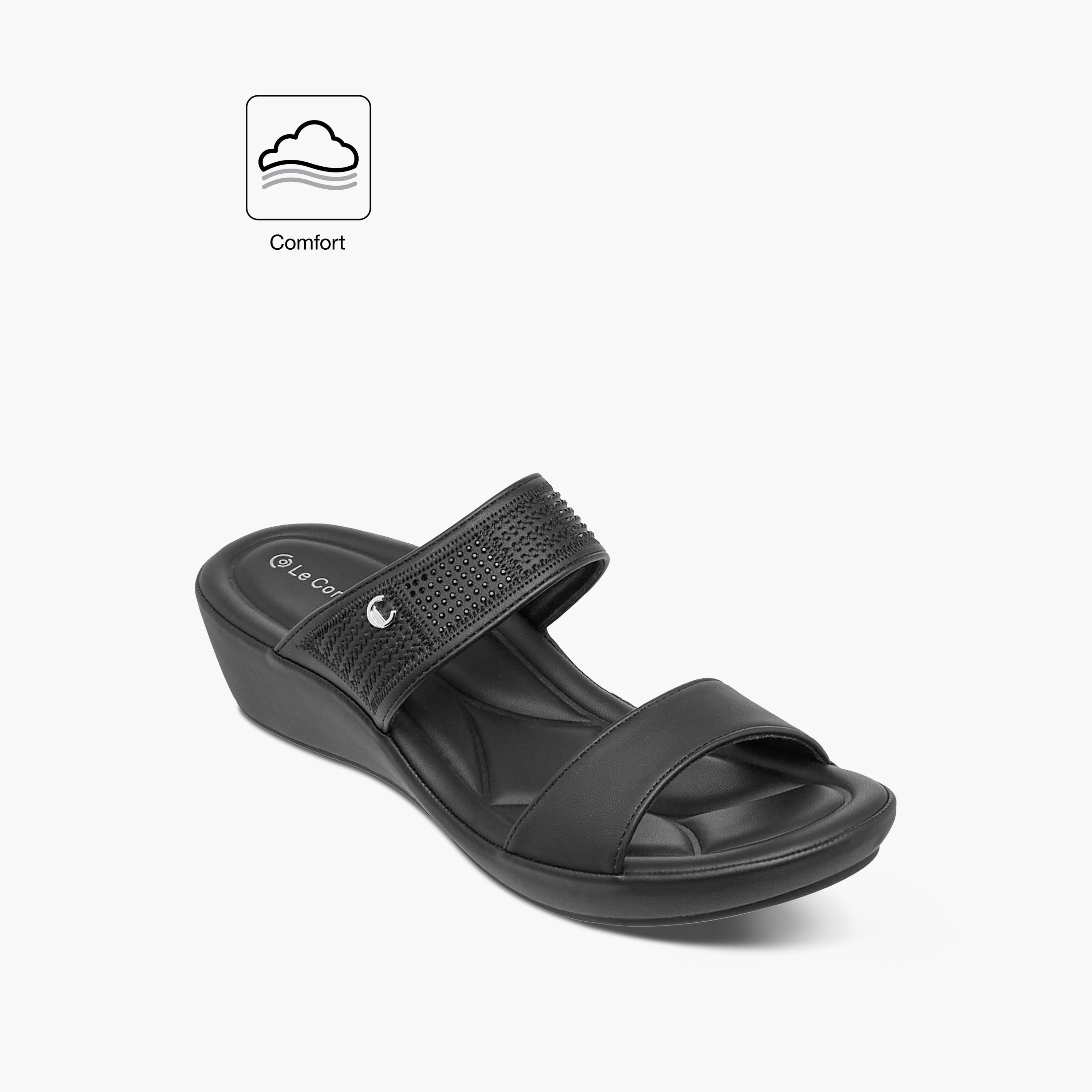 Le Confort Embellished Slip-On Comfort Sandals with Wedge Heels-women-shoes-sandals-heeled-image-2