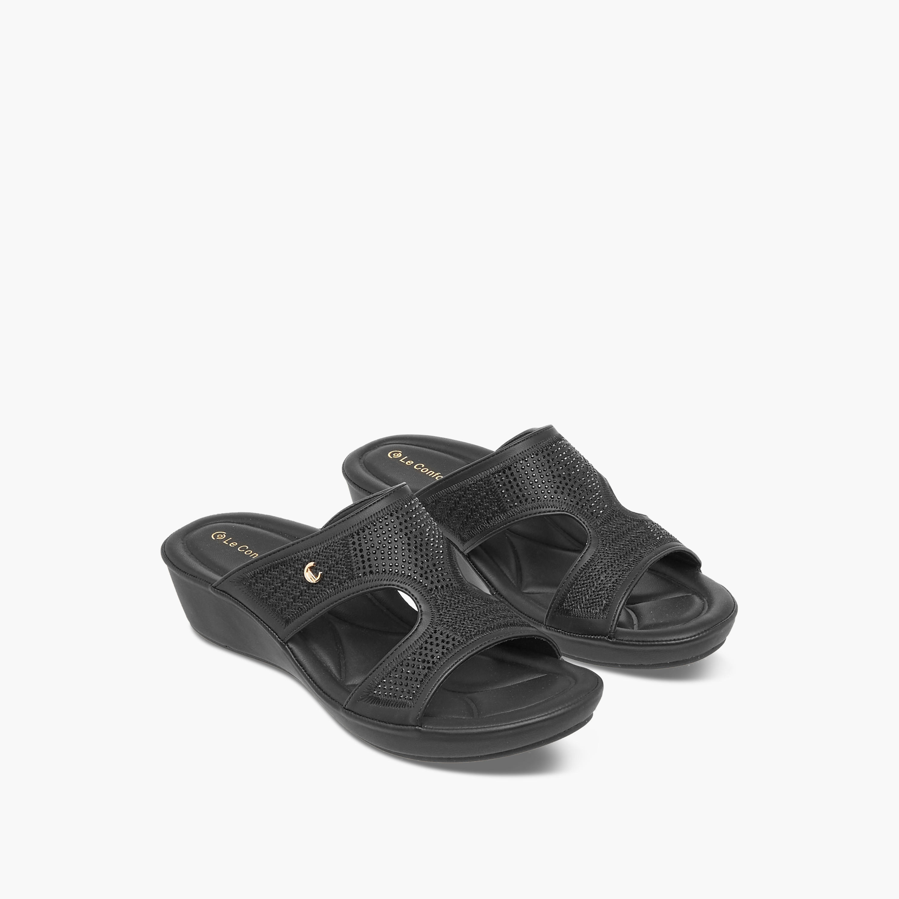 Le Confort Embellished Slip-On Comfort Sandals with Wedge Heels-women-shoes-flats-sandals-image-1
