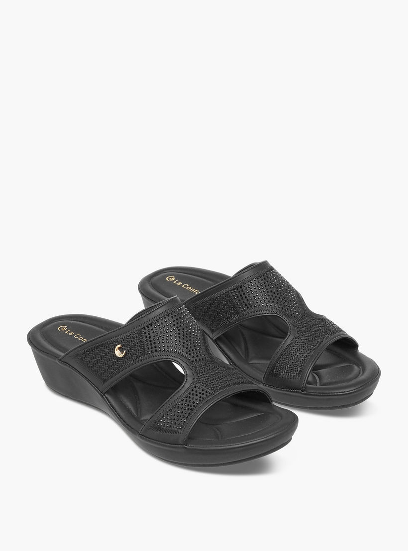 Le Confort Embellished Slip-On Comfort Sandals with Wedge Heels-women-shoes-flats-sandals-image-1