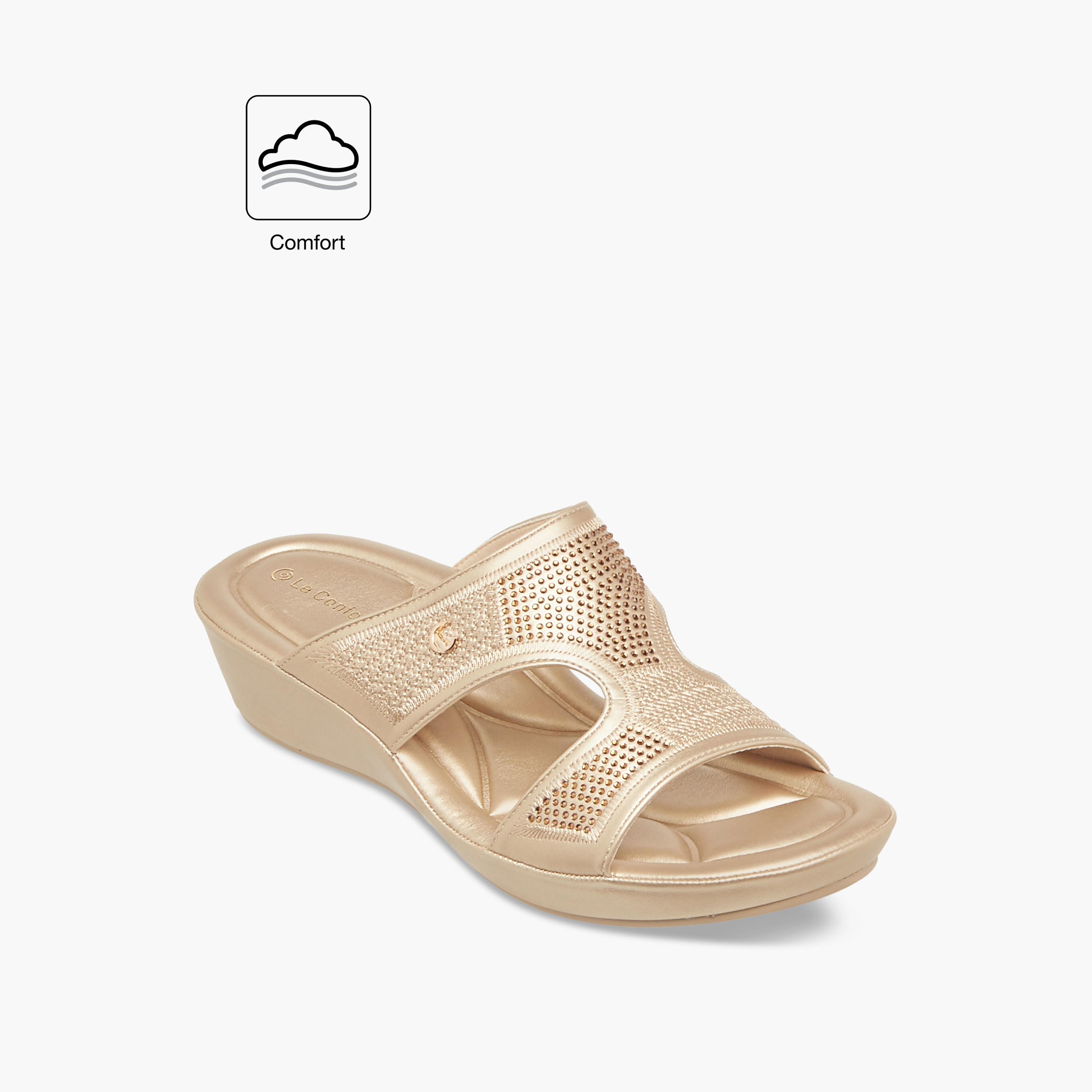 صندل مريح مزين سهل الارتداء بكعب ويدج من لو كونفورت-women-shoes-flats-sandals-image-2