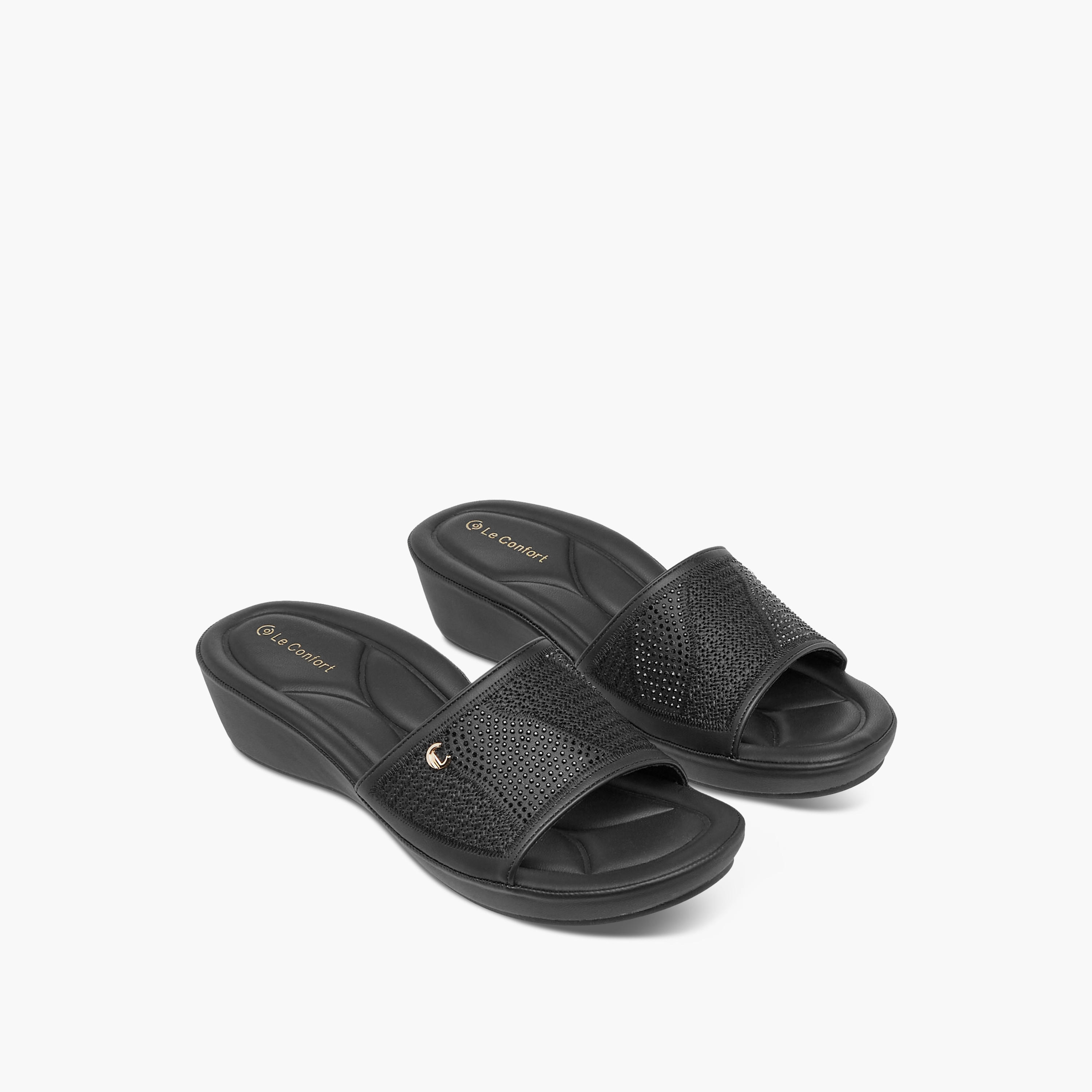 Le Confort Embellished Slip-On Comfort Sandals with Wedge Heels-women-shoes-sandals-heeled-image-1