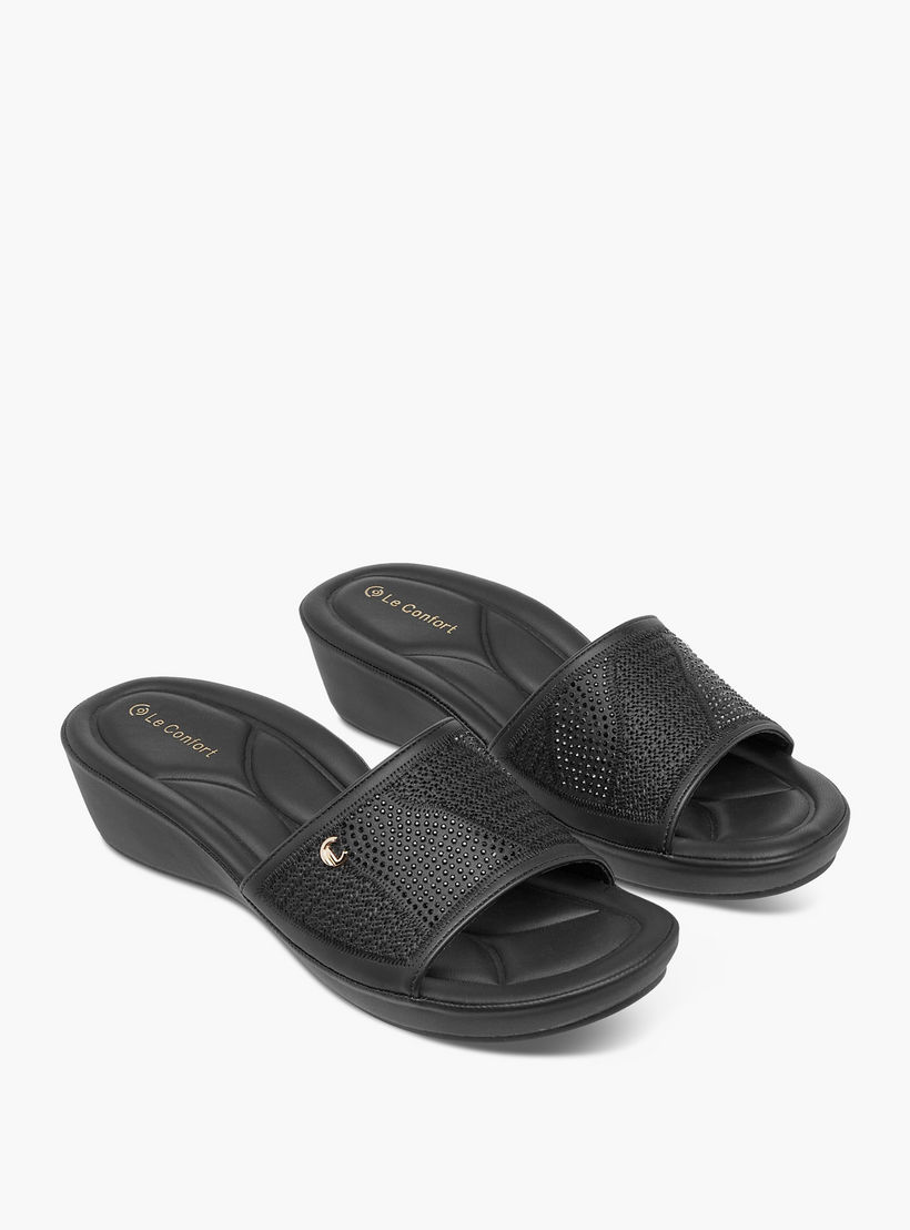 Le Confort Embellished Slip-On Comfort Sandals with Wedge Heels-women-shoes-sandals-heeled-image-1