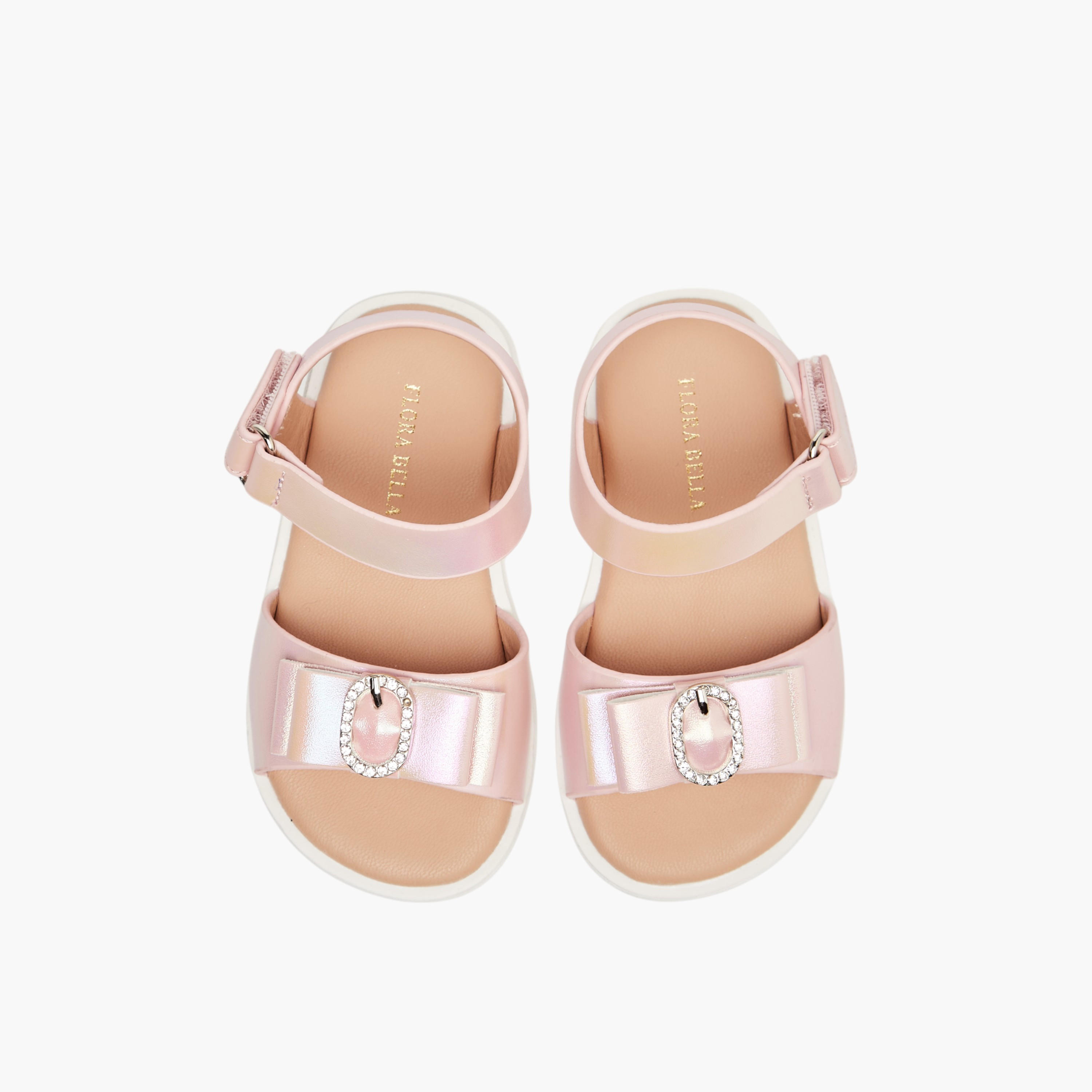 Flora Bella Embellished Strap Sandals with Hook and Loop Closure-girls-shoes-sandals-image-1
