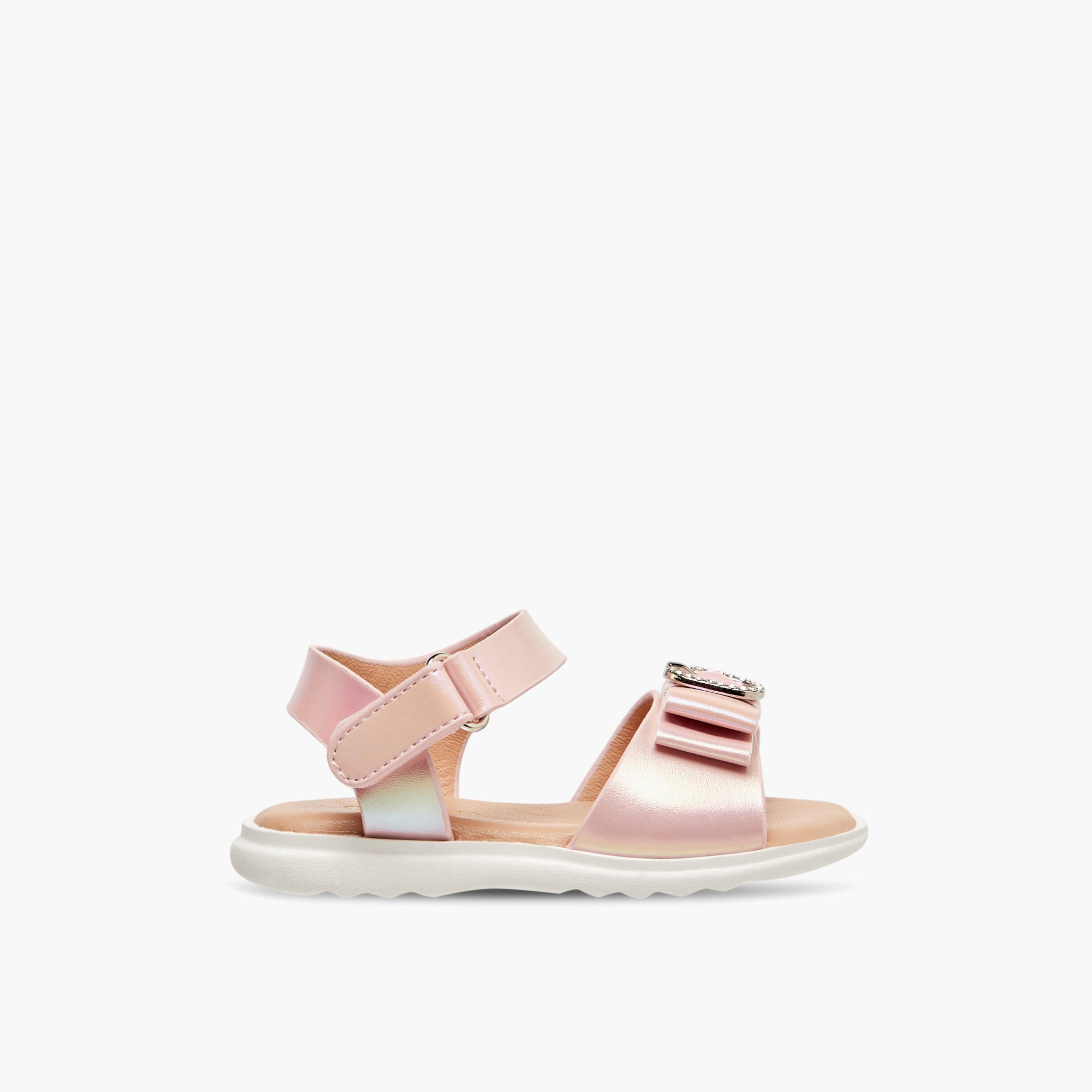 Flora Bella Embellished Strap Sandals with Hook and Loop Closure-girls-shoes-sandals-image-2